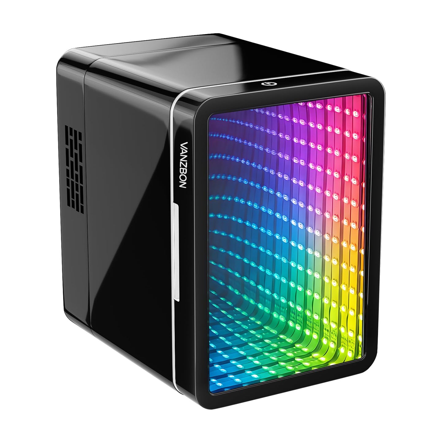 VANZBON Mini Fridge, Mini Compact Refrigerator with Gaming Light, 4 Liter/6 Cans Small Refrigerator with Mirror Door, AC/DC Portable Mini Cooler and Warmer Fridge for Bedroom, Car and Gaming Room