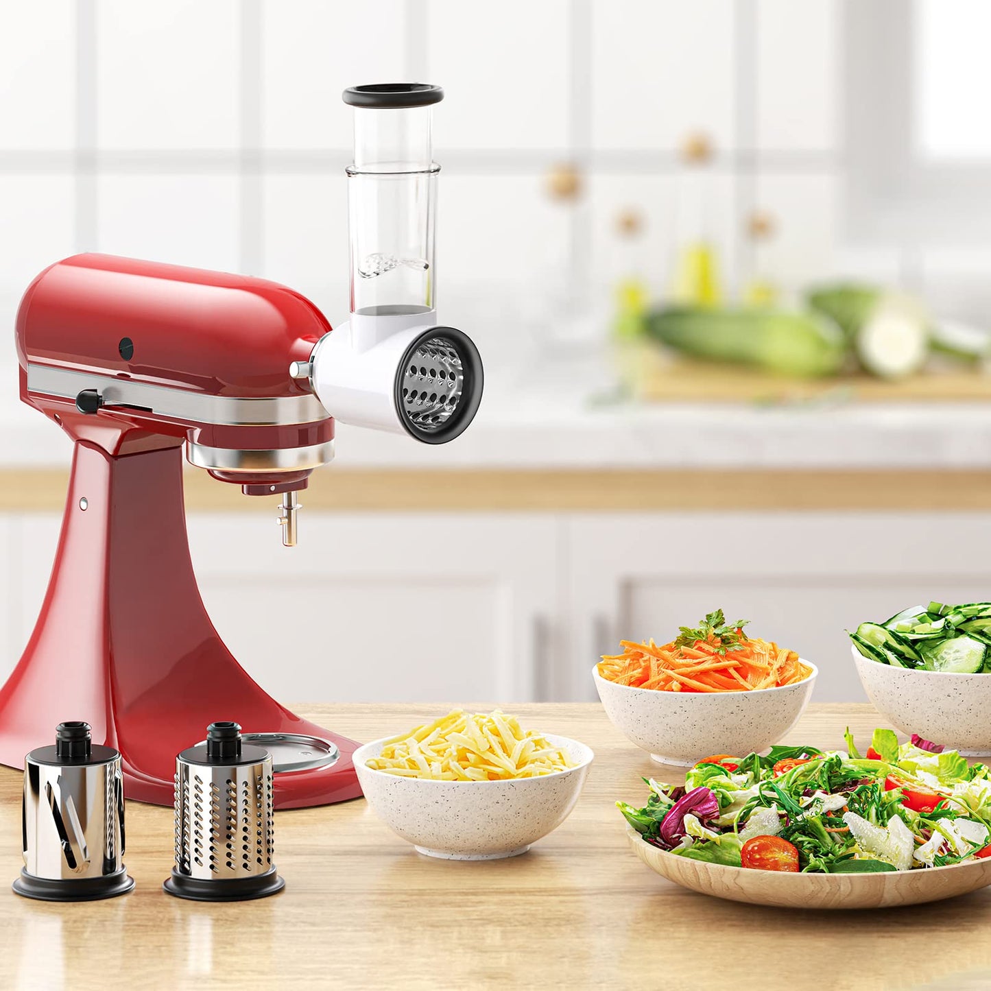 Slicer Shredder Attachment for KitchenAid Stand Mixers, Vegetable Cheese Grater Salad Maker Food Slicers Accessories for Kitchenaid, Easy Clean Dishwasher Safe Cheese Shredder by Gvode