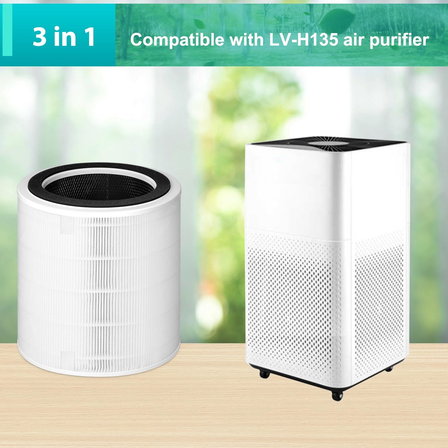 LV-H135 True HEPA Replacement Filter,Compatible with LV-H135 Air Purifier, 3-in-1 H13 Grade True HEPA LV-H135-RF Replacement Filter -1PACK