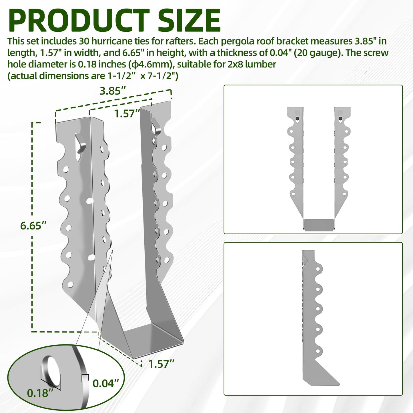 (30-Pack) Calvana 2x8 Brackets for Wood, Joist Hangers, Rafter Brackets, Versatile Rafter Ties, Made from Durable 20-Gauge Carbon Steel