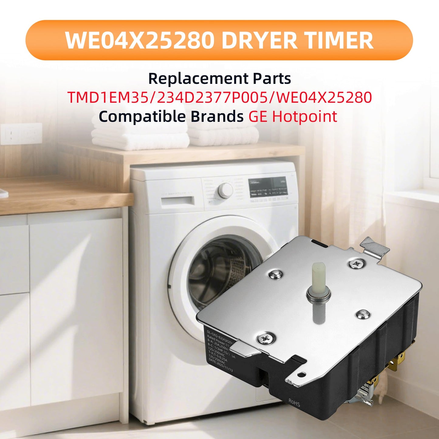 TMD1EM35 234D2377P005 Dryer Timer Replacement for GE Replaces WE04X25280 HTX26EASW0WW 5TX62E9ST1WS GTX22EASK1WW GTX52EASP1WB GTD33EASK0WW GTX22EASK0WW GTX33EASK0WW AP6032628 PS11763067