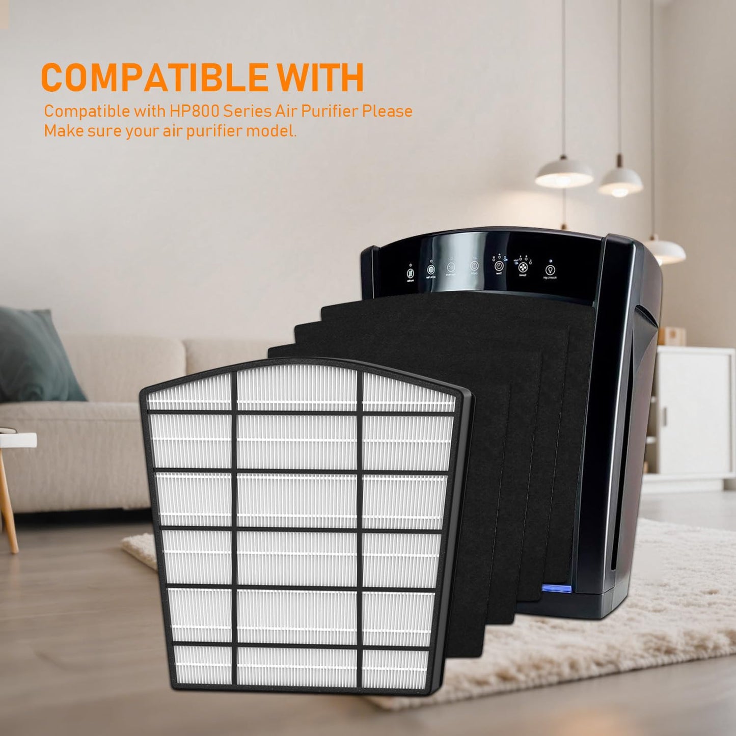 HP800 HEPA Replacement Filter Set Compatible with Hunter HP800 Multi Room Large Console Air Cleaner Purifier, Part Number H-HF800-VP H-PF800, 1 HEPA Filter 4 Carbon Pre-Filter