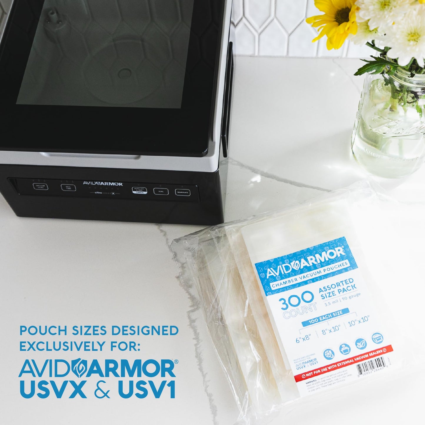 Avid Armor Chamber Vacuum Sealer Bags – 6x8", 8x10" & 10x10" – 300 Pack – Heavy Duty Commercial Grade, BPA-Free Pouches for Sous Vide, Food Preservation, Meat Storage, Freezing, and Long-Term Storage
