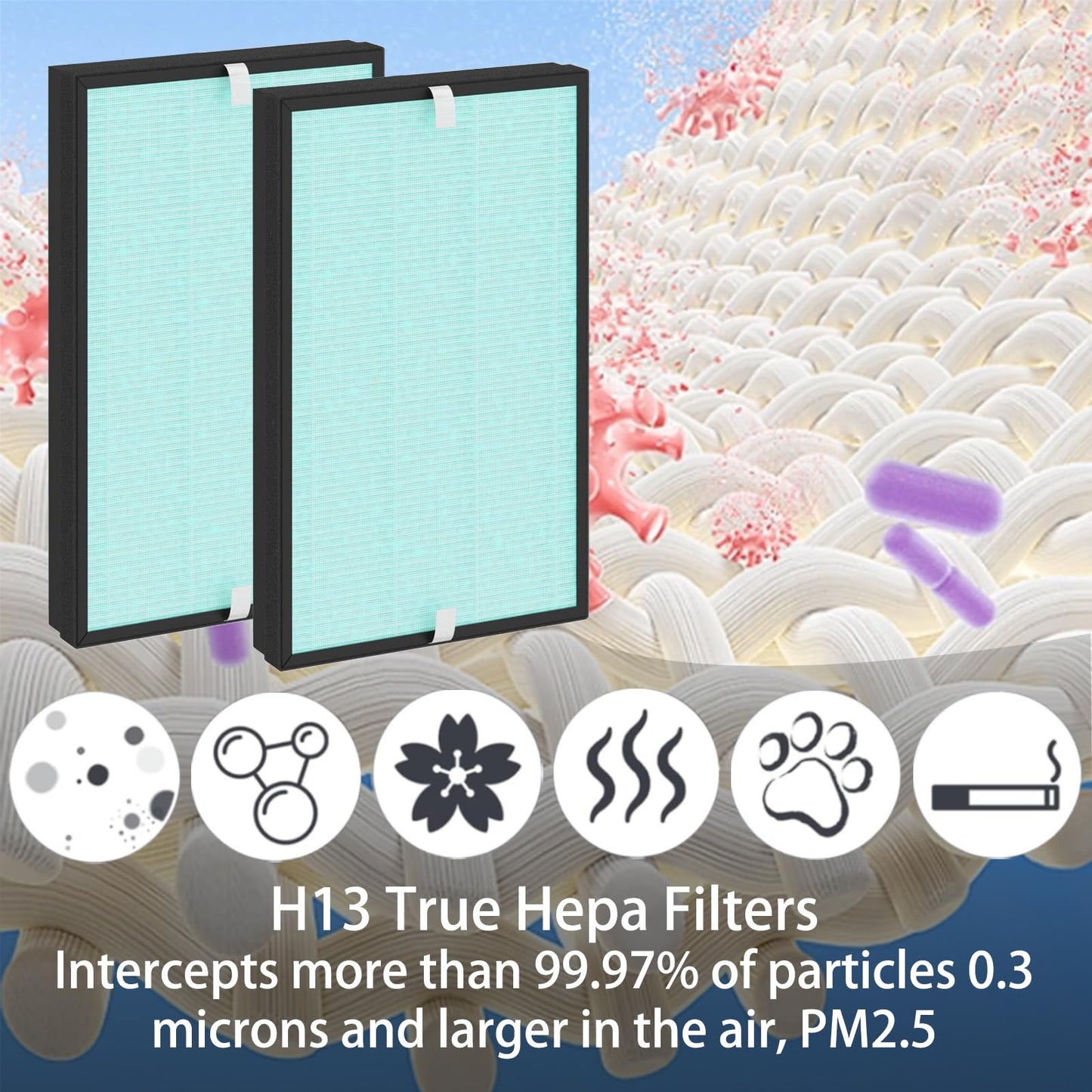 2 Pack C380 Replacement Filter for Storebary and Elechomes P300 Air Purifier, 3-IN-1, H13 True HEPA with High-Efficiency Activated Carbon and Pre-filter, Model C380-RF