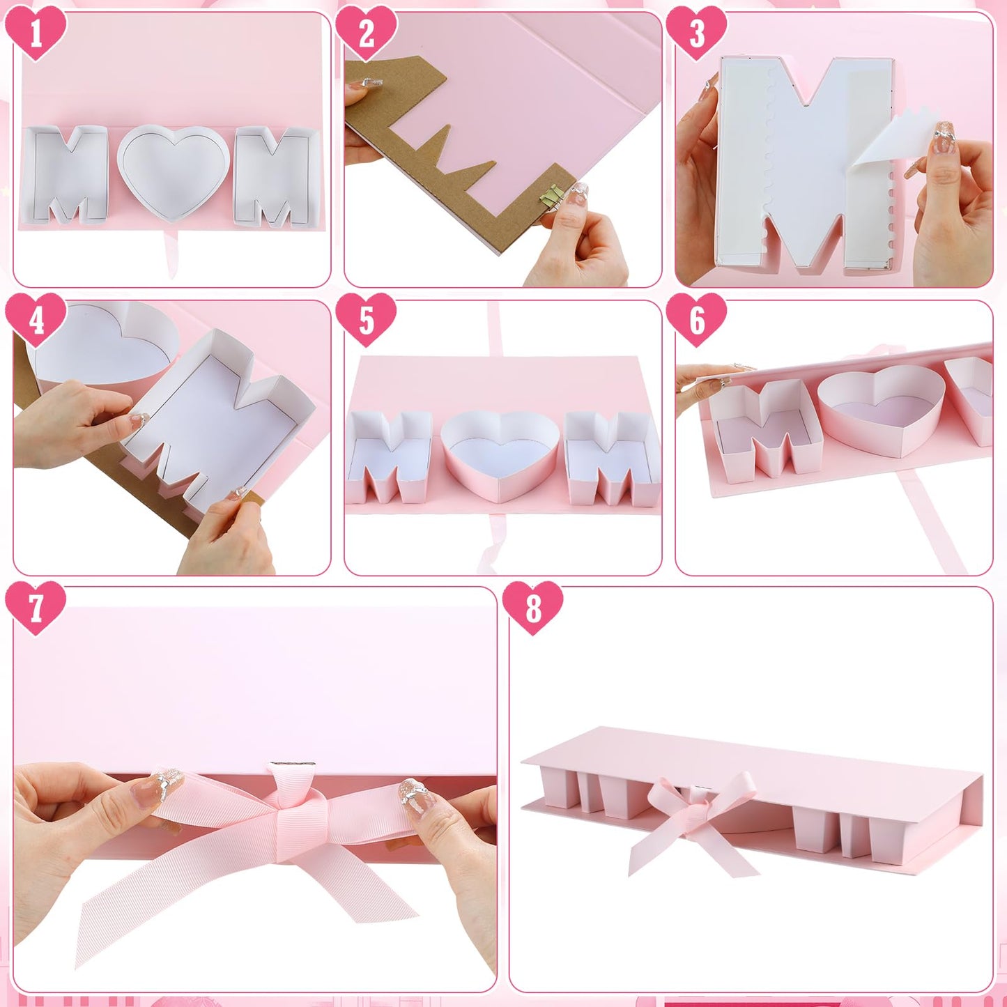 Ireer 6 Pcs Mom Flower Gift Box Letter Shaped Fillable Cardboard Boxes for Mother's Day Empty Floral Arrangement Box for Flowers Chocolate Strawberries Treats and DIY Mother Gifts(Pink,Mom)