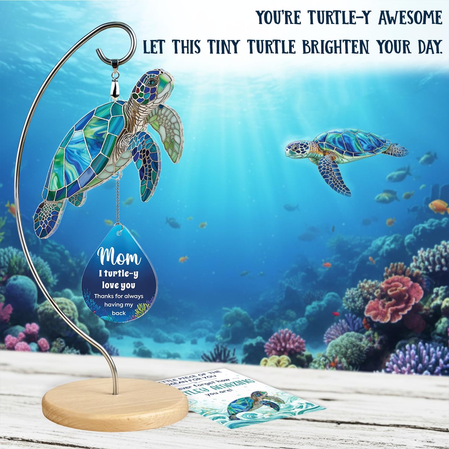 Gifts for Mom Mothers Day Birthday Gifts for Women - Mini Positive Turtle Gifts for New Bonus Step Mom Mama - I Love You Cute Stuff Things Stocking Stuffers for Moms - Turtle Desk Decor