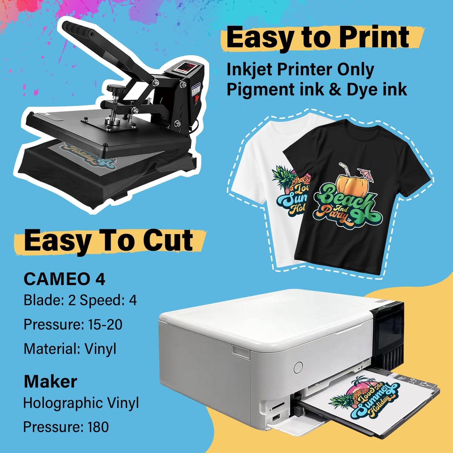 TECKWRAP Printable Heat Transfer Paper for T-Shirts 30 Sheets, 8.3" X 11.7" Printable Heat Transfer Vinyl for Inkjet Printer, Iron on Transfer Paper for Light and Dark Fabric (Matte)