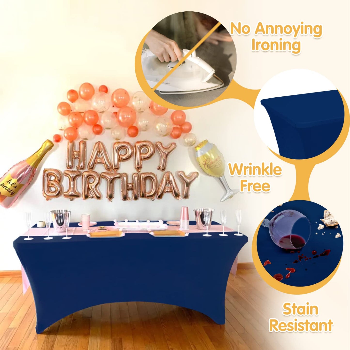 BRILLMAX 6 Pack Navy Blue Spandex Table Covers for 6 Ft Rectangle Tables - 180 GSM Thick Stretch Tablecloth Fitted, Reinforced Foot Pockets, Wrinkle Free Cloth for Wedding Banquet Party Trade Show
