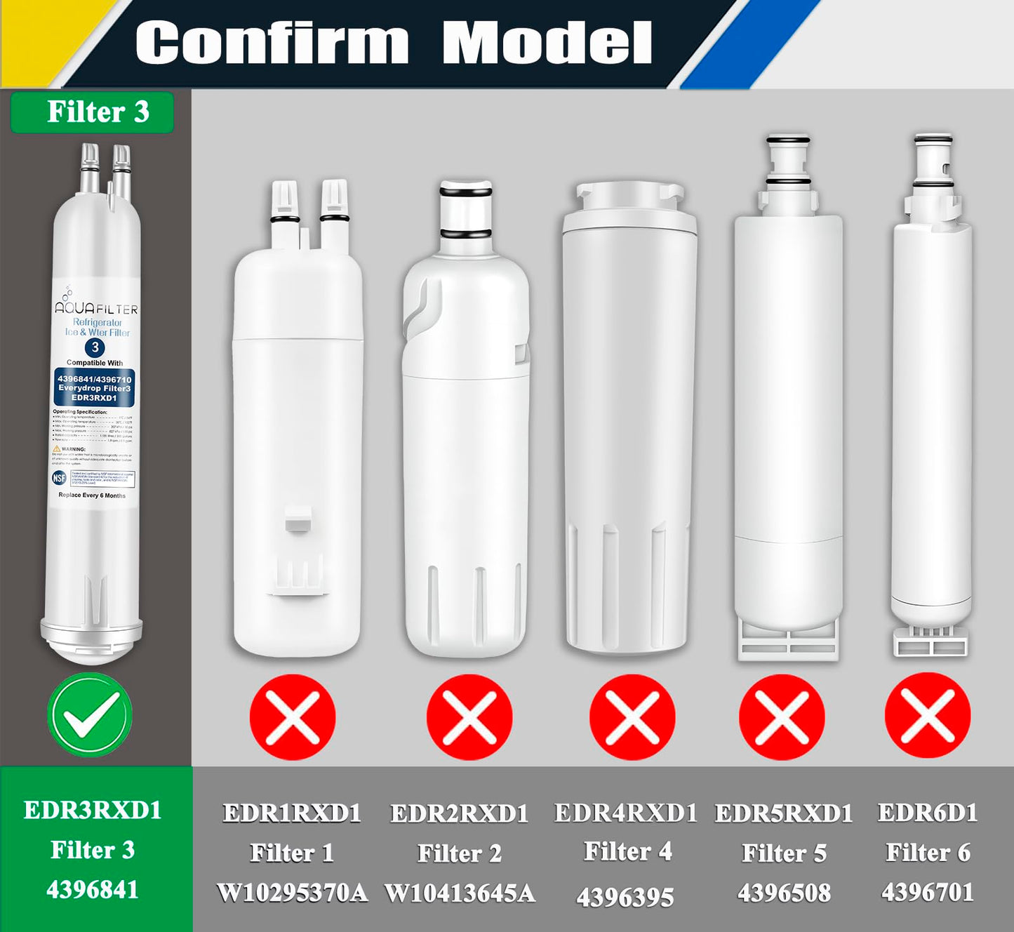 FILTER3 4396841 Refrigerator Water Filter Replacement Compatible with 4396841 4396710 EDR3RXD1 EDR3RXD1B Filter 3 P1WB2 P2RFWG2, 46-9030, Pur W10121145 W10121146 (4-PACK)
