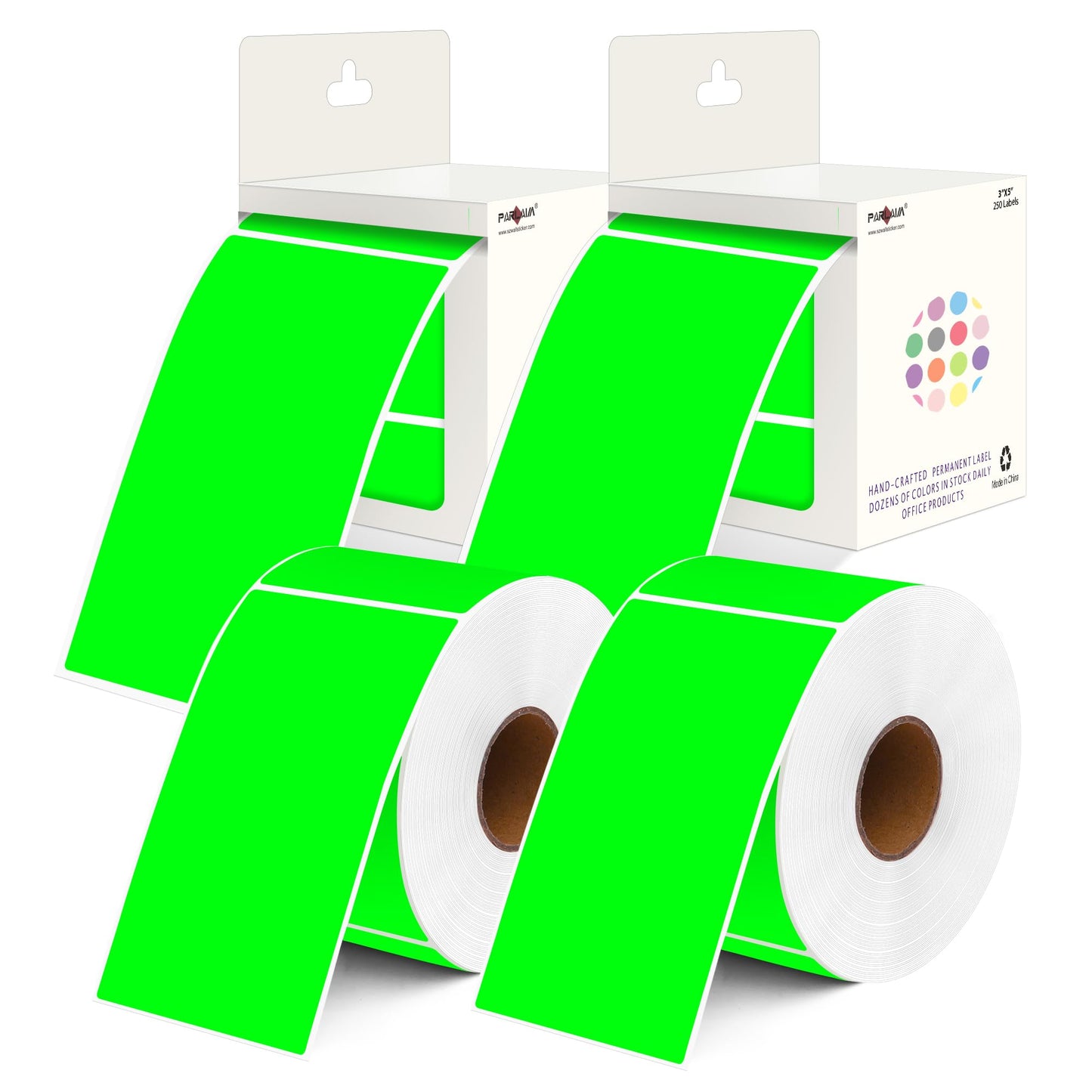PARLAIM 3x5 inch Rectangle Color Code Stickers, 1000PCS 4 Rolls Square Adhesive Inventory Label, Fluorescent Green