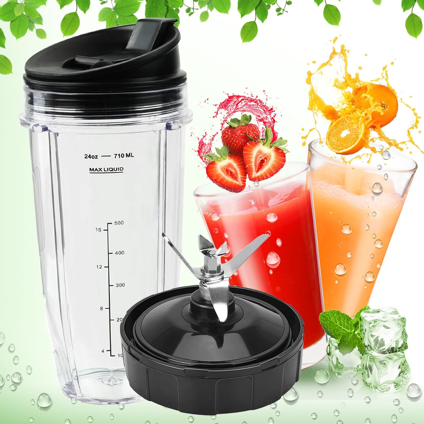 2 Packs Ninja Blender Cups & 7 Fins Ninja Blender Blade Replacement Compatible with Ninja Blender BN401 BN751 BN801 BL642 BL480-30 BL490-30 BL640 CT680 CT640C CT641 NN100 NN210 NN102 BL2012