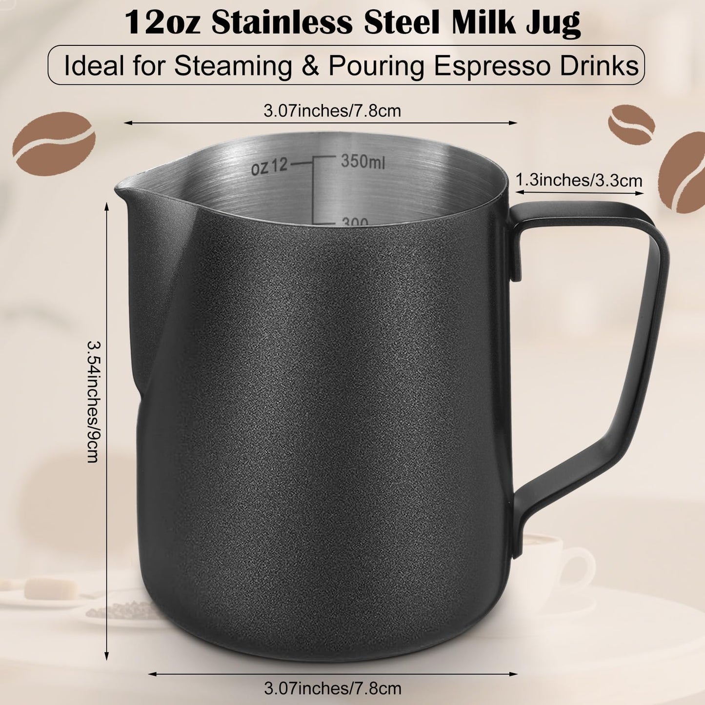 Honeydak 6 Pcs Milk Frothing Pitcher 304 Stainless Steel Steaming Pitchers for Coffee Bar Cappuccino Barista Tools Milk Jug Steamer Frother Cup (12 oz)