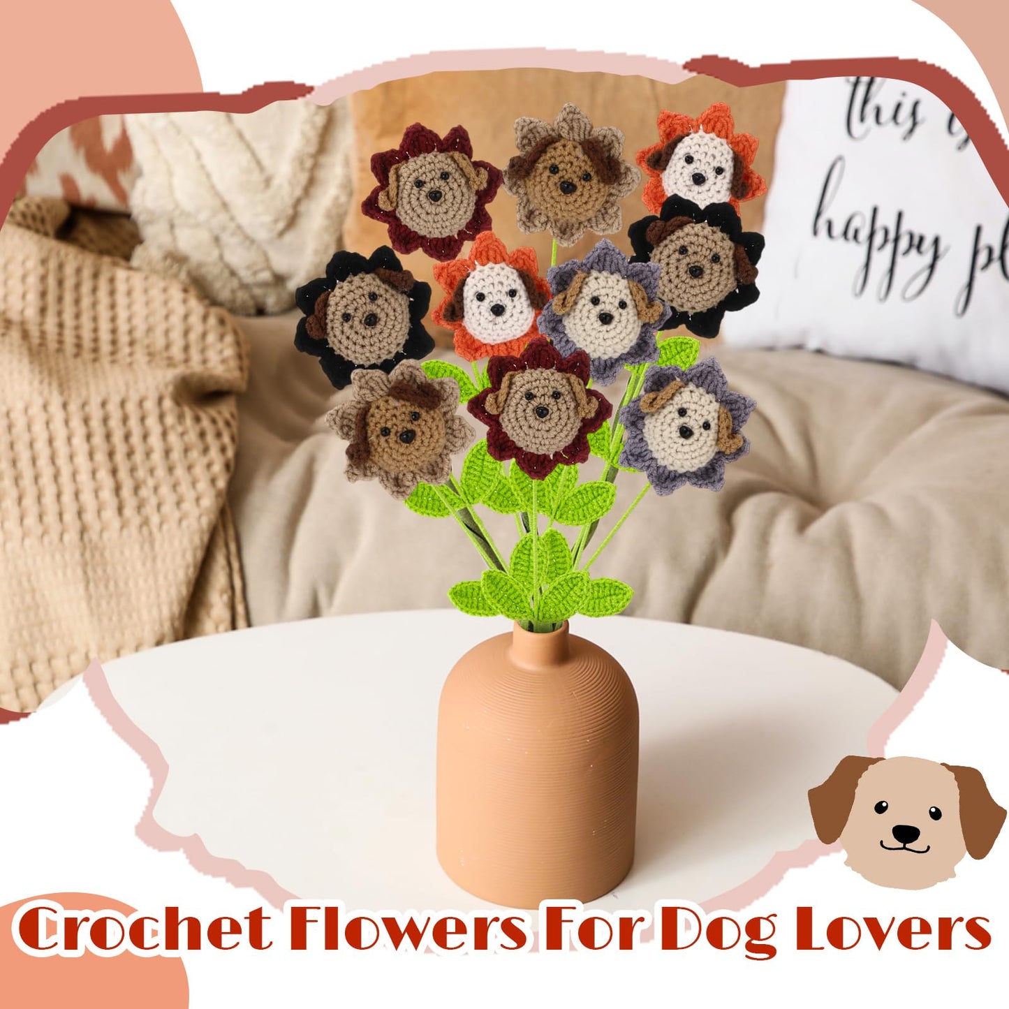 Riceshoot 10 Sets Cna Week Gifts Bulk 2026 Crochet Dog Gifts for Women Inspirational Positive Dog Crochet Flower Teacher Appreciation Gift for Graduation End of Year Pet Lover Desk Decor