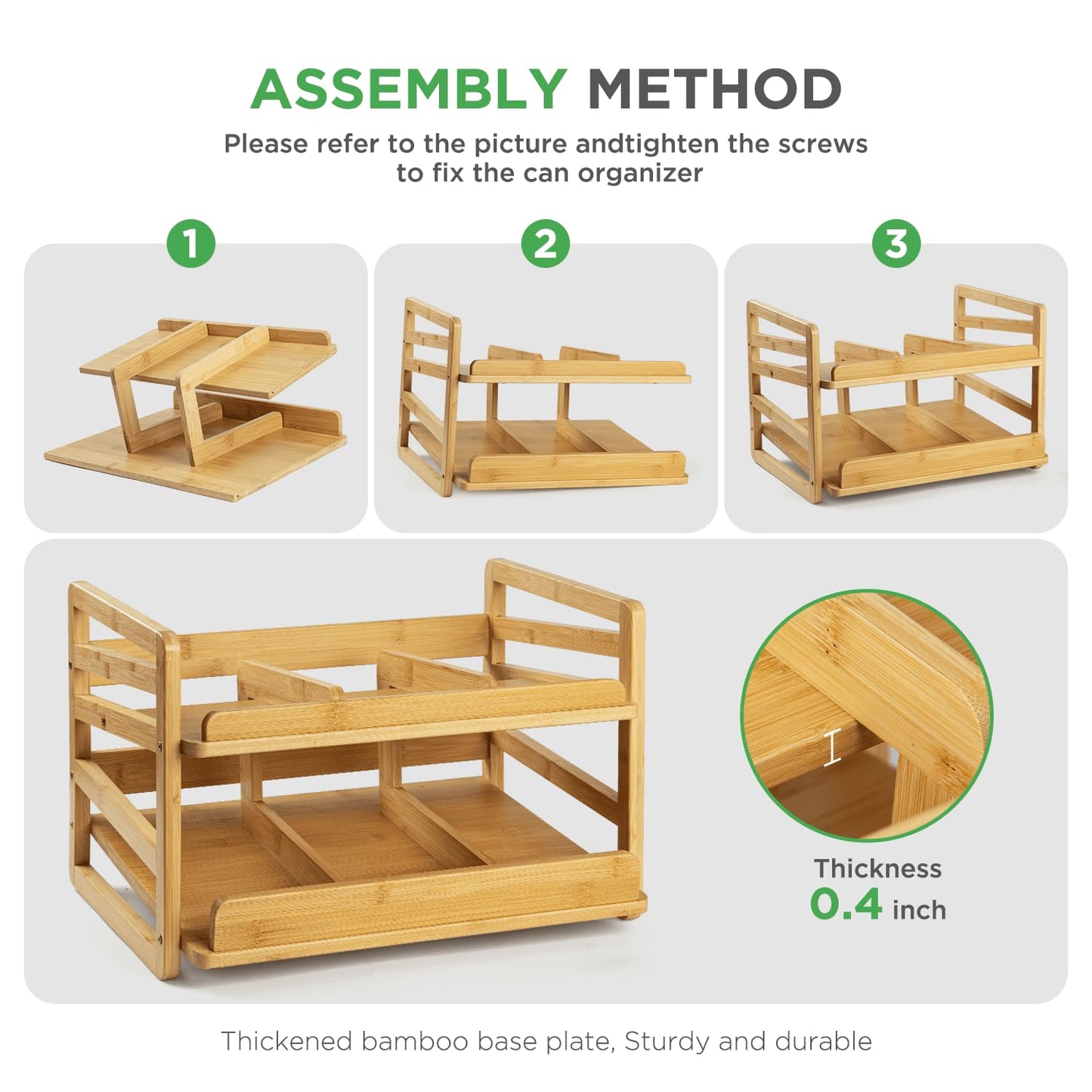 Aclema Bamboo Rolling Can Organizer for Pantry, Stackable 2 Tier Canned Food Organizer Rack for Storage, Kitchen Cabinet, Can Holders Dispensers for Pantry Up To 27 Cans