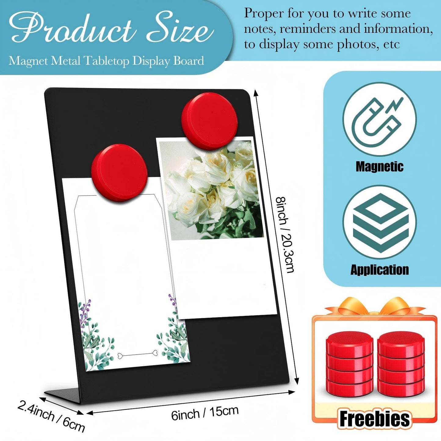 Fainne 4 Pcs Magnetic Bulletin Board with Easel Stand Mini Magnet Metal Tabletop Memo Display Board for Back to School Menu Table Office Supplies (Black,6 x 8 Inches)