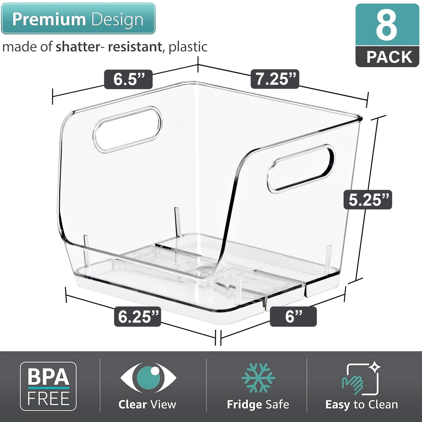 Sorbus Stackable Storage Bins Open Front, Clear Stackable Storage Bins, Pantry Bins for Storage and Organization, Acrylic Stackable Bins for Kitchen, Clear Pantry Organizer Bins (Small Square 8 Pack)
