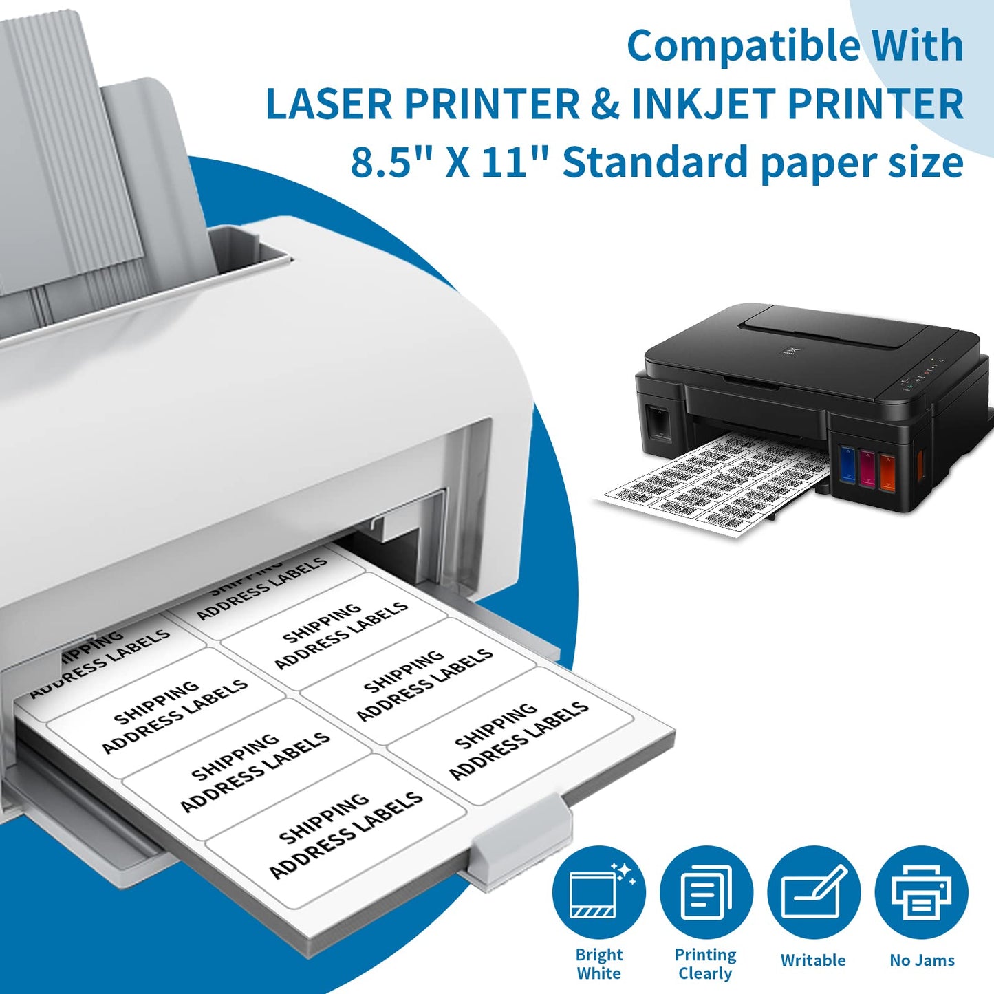 BESTIKER 2” x 4” Shipping Labels 5000 Address Labels Printable, White Sticker Label Sheets for Laser Inkjet Printers (10 Labels/Sheet, 500 Sheets)