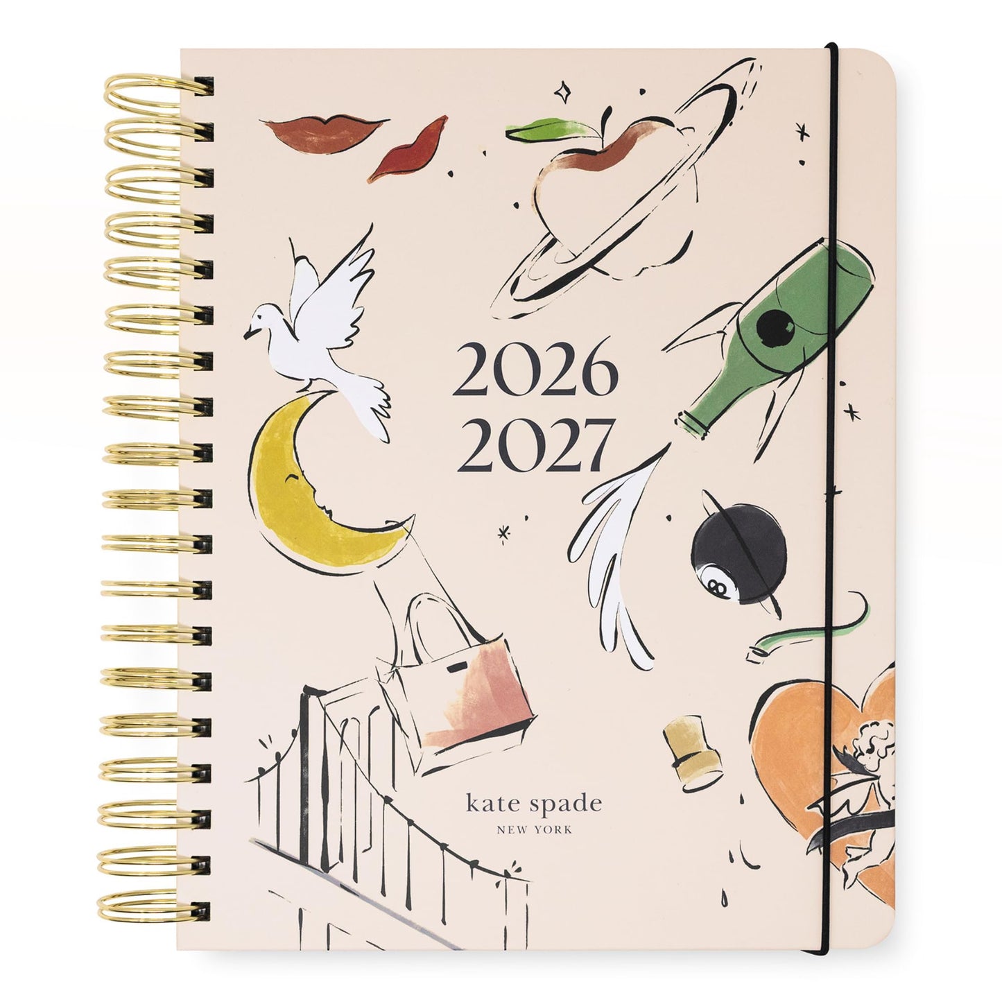 kate spade new york Mega Planner 10" x 8.5" Spiral Bound Agenda with Monthly & Weekly Layouts, Goal Tracker, Vacation Planner, Stickers, Tabs, Elastic Closure & Pocket August 2026-December 2027 (New York Dream)