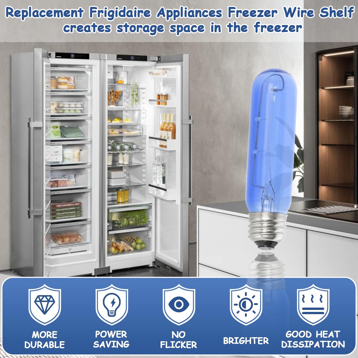7006999 WLF7006999 Fits for Sub-Zero Compatible Blue Glass Refrigerator Light Bulb, E26 Base, 40W, A15 Shape For Replacement Light bulb 3030040 3030180 48709 7009935 110V-130V ﻿ (4 packs)