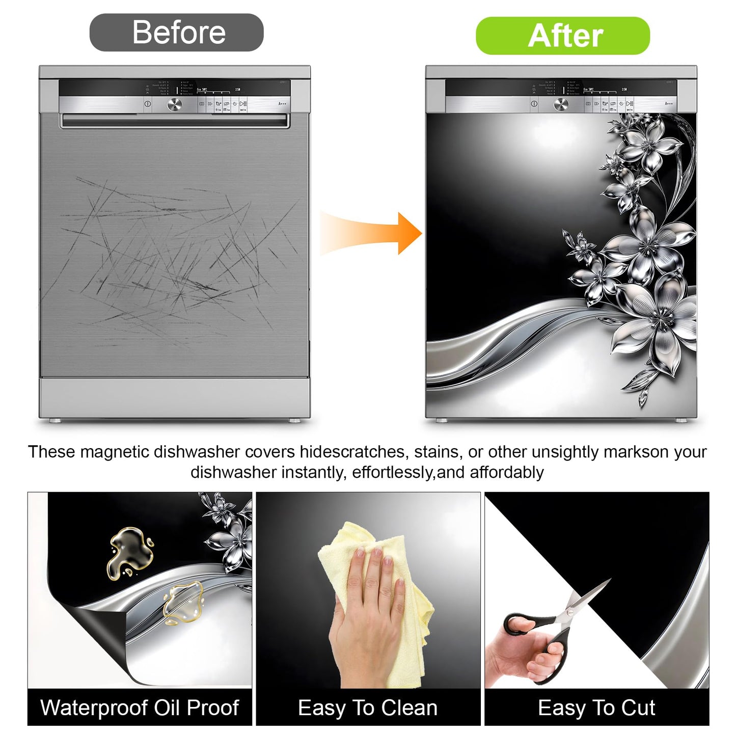 AOHMPT Dishwasher Magnet Sticker Cover Panel Decal Refrigerator Magnetic Sticker Decorative for Kitchen Decoration,Fridge Door Cover,Home Appliances Decor Stickers 23"x26"