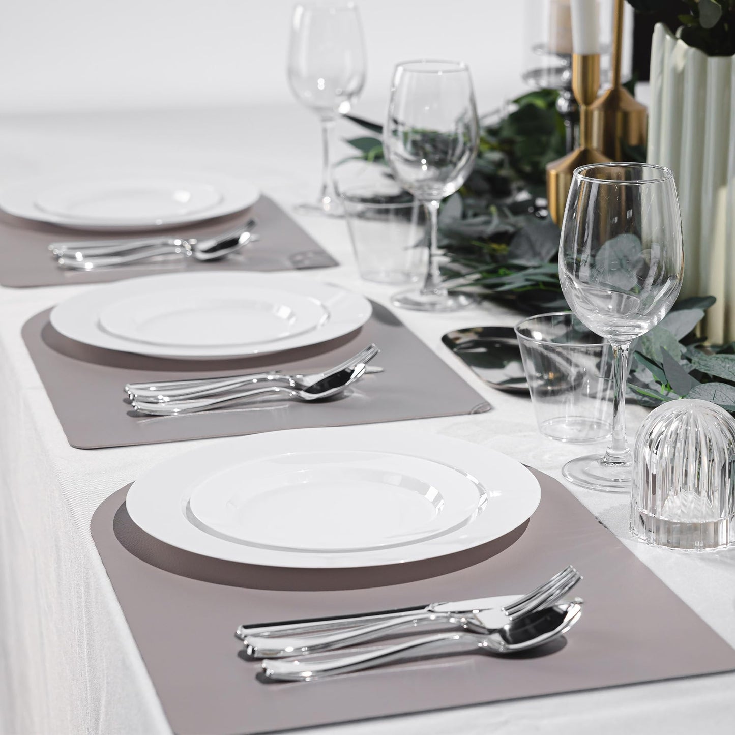 Ciselure 200PCS White Plastic Plates, Heavy Duty Plastic Plate Disposable, Include 100 Dinner and 100 Dessert Plates for Party and Wedding