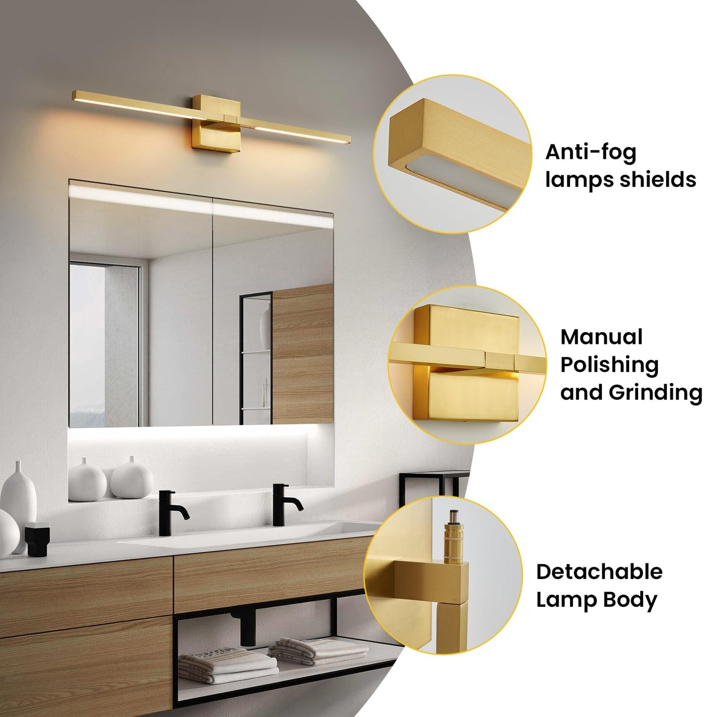 CCYCOL Gold Bathroom Vanity Light Fixtures - 30 inch Rotatable Modern 5CCT LED Vanity Lights for Bathroom Lighting Fixture Over Mirror Dimmable Bathroom Wall Sconce