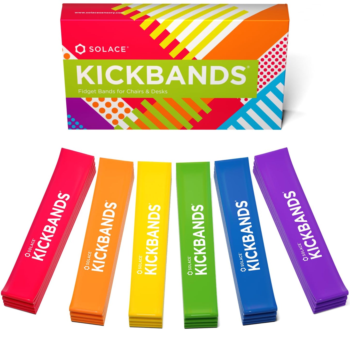 KICK BANDS Chair Bands for Kids with Fidgety Feet 24-Pack - ADHD Fidget Kickbands for Classroom Chairs & Desks - Solace Sensory Kickband (RAINBOW)
