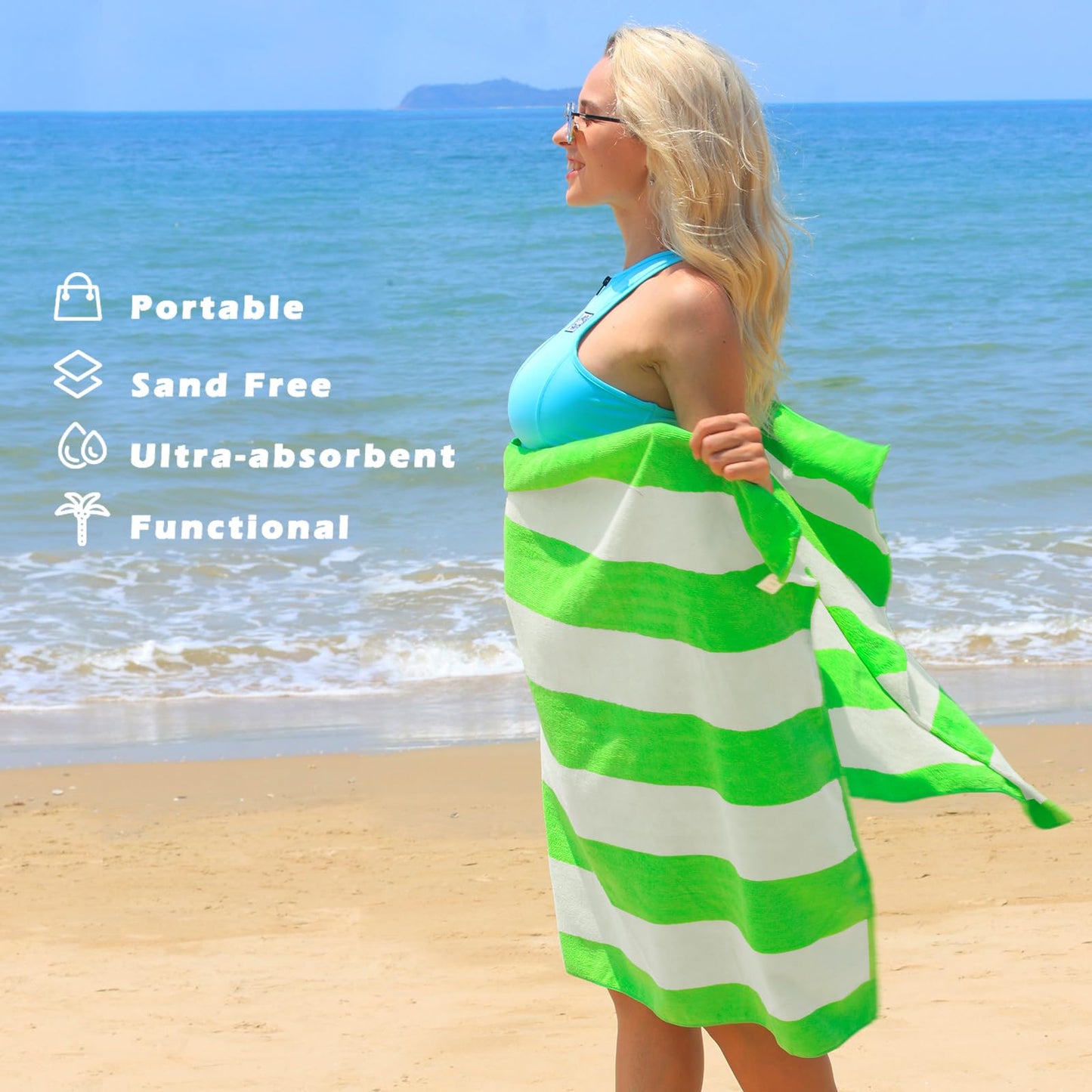 Exclusivo Mezcla Beach Towels Oversized, 4 Pack Lightweight Cabana Stripe Pool Bath Towel Set for Kids and Adults, Extra Large and Absorbent, 30x60 Inches, Blue/Green/Yellow/Red