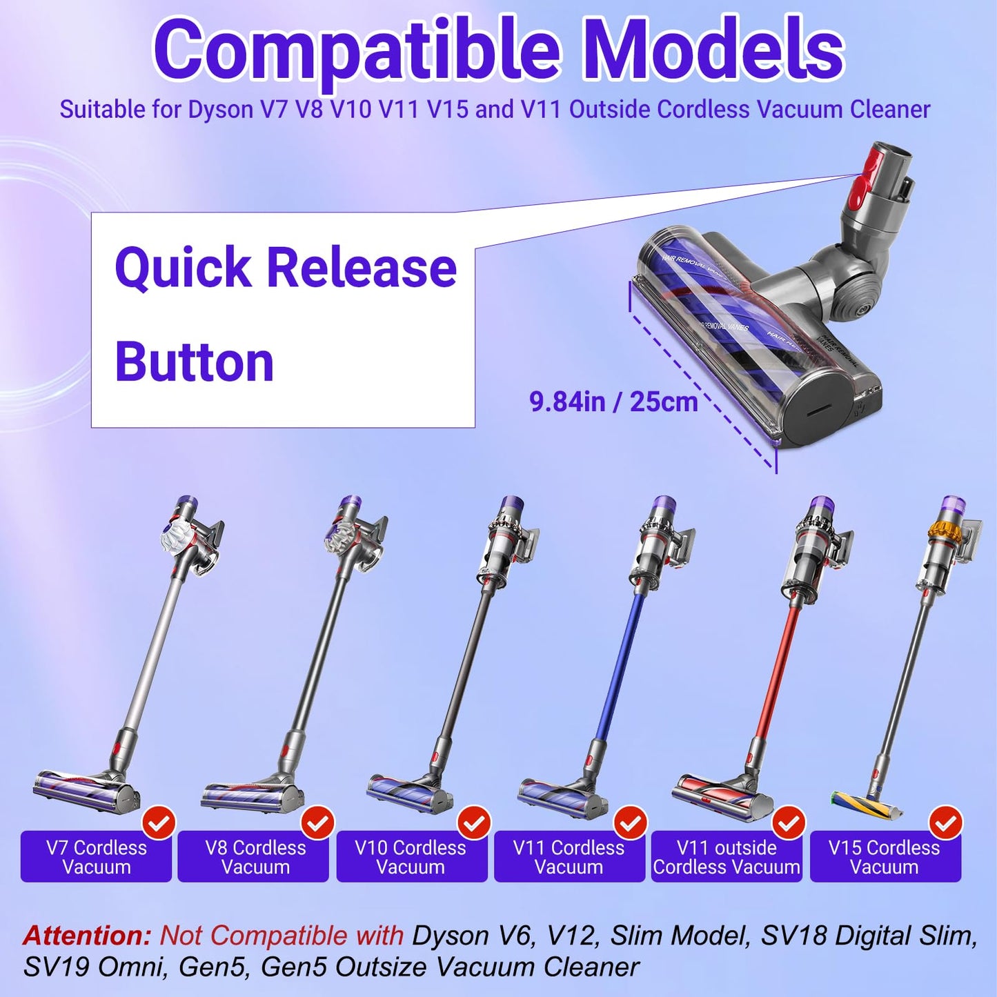 RONGJU Upgrade V11 V8 Head Replacement for Dyson V11 V8 V7 V10 V15 Cordless Vacuum Cleaner, Part No. 968266-02, 968266-04, 967483-01, 967483-03, 967483-04 for Dyson Head Replacement