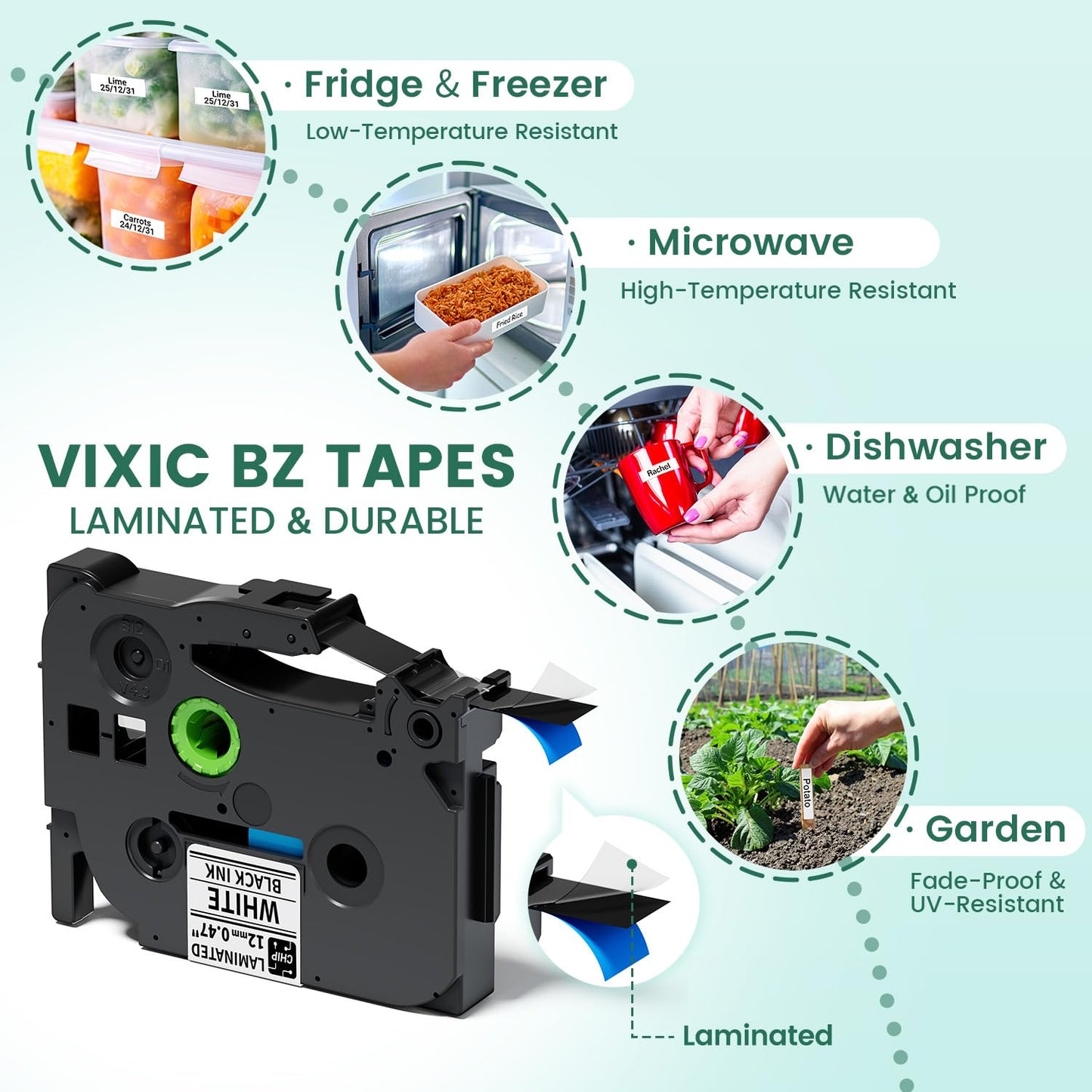 Vixic Label Maker, D210S Label Maker Machine with 4 Laminated Tapes, 12mm Labeler Labelmaker with Waterproof-Labels & QWERTY Keyboard, Print Different Fonts Frame for Home Office Kids School Items