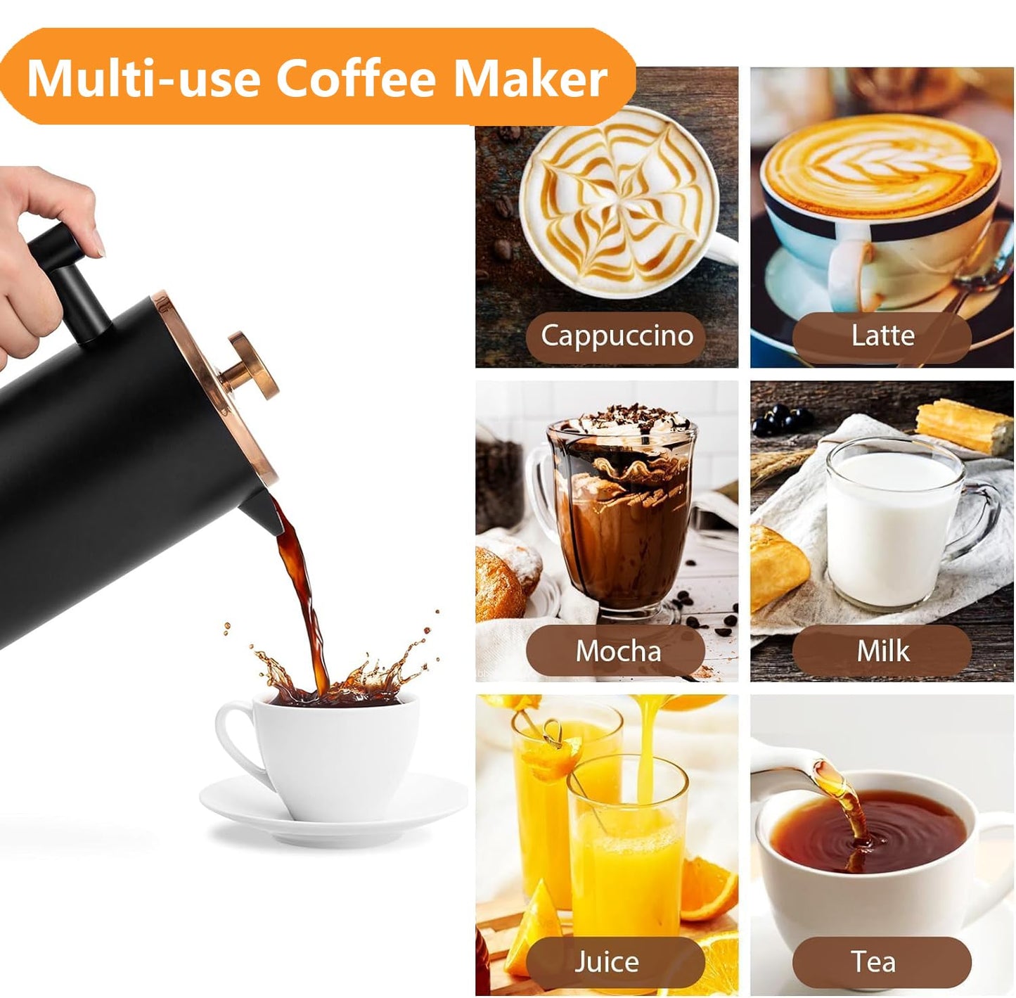 Meelio 1500ml French Press Coffee Maker, Double Wall 304 Stainless Steel Insulated Cafetiere Coffee Press with 3 Layer Filter, Large Capacity Coffee Brewer for Home Camping Office