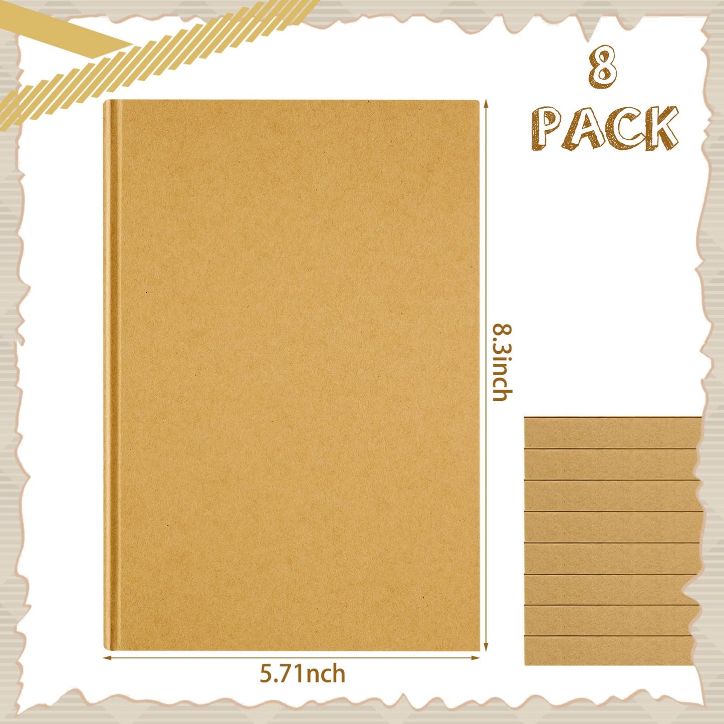 Henoyso 8 Pcs A5 Blank Notebooks Journals Bulk 100 Sheets/200 Pages Unlined Craft Notebooks Kraft Sketchbooks Hardcover for Writing Drawing for Gifts Students School Office, 8.3 x 5.7 in (Brown)