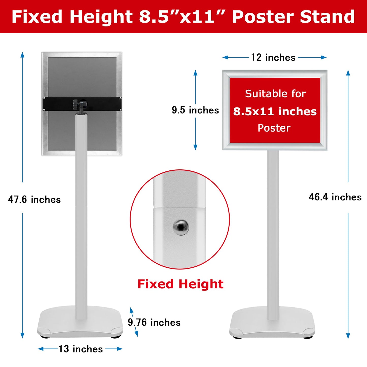 VAIIGO Heavy Duty Standing Sign Holder 8.5x11 Inch - Pedestal Floor Sign Stand with Weighted Base - Vertical & Horizontal View Poster/Menu Holder for Indoor/Outdoor Business Store Advertising, Silver