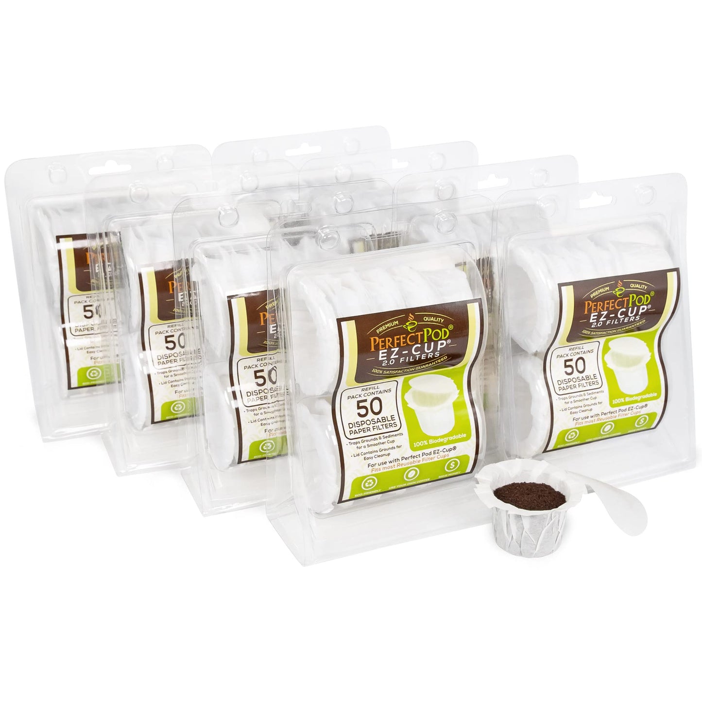 Perfect Pod EZ-Cup Disposable Paper Filters with Patented Lid Design for Reusable Coffee Pods 8-Pack (400 Filters)