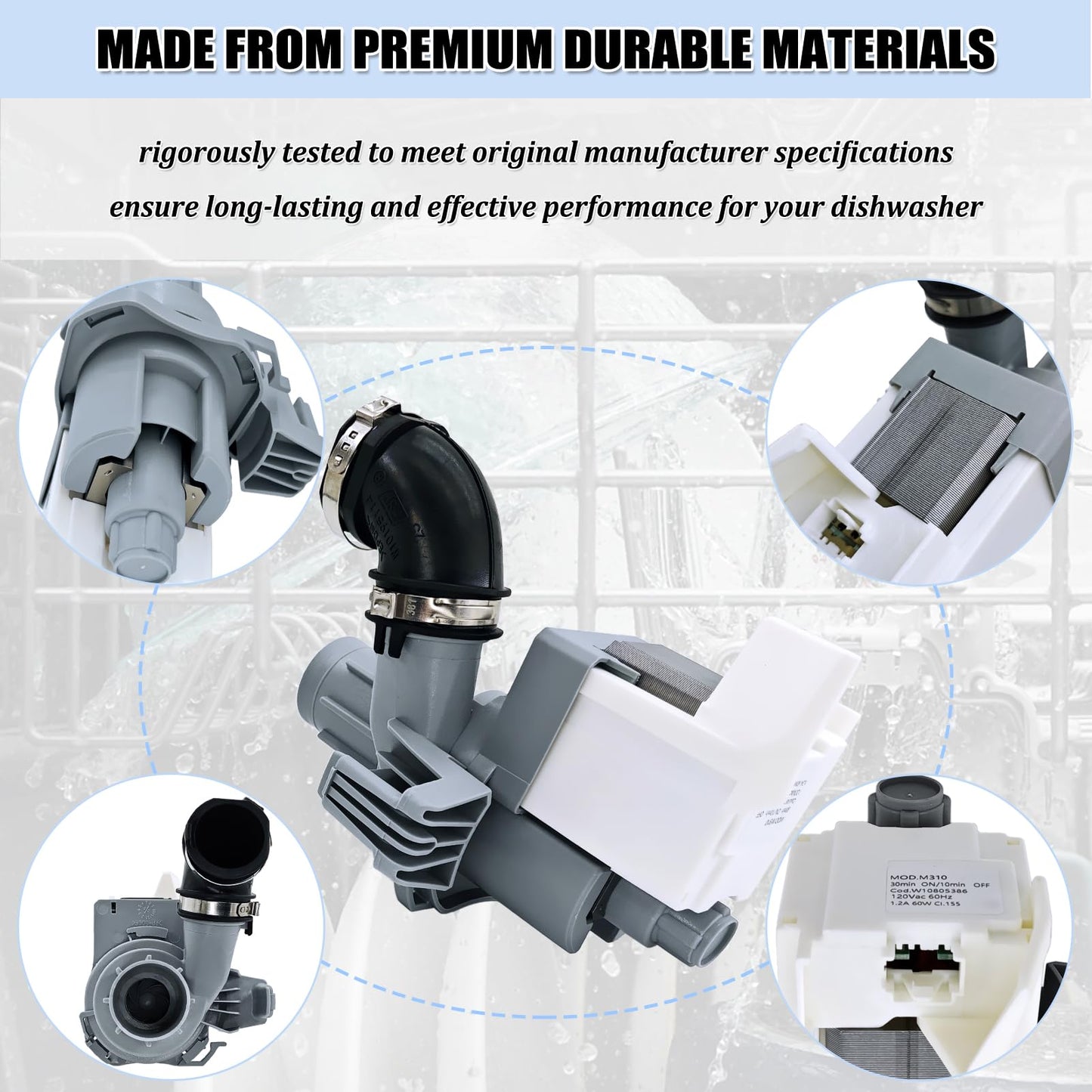 W11612326 Dishwasher Circulation Pump - W10805386 Dishwasher Pump Motor Assembly Replacement Parts W10879262 W11521435