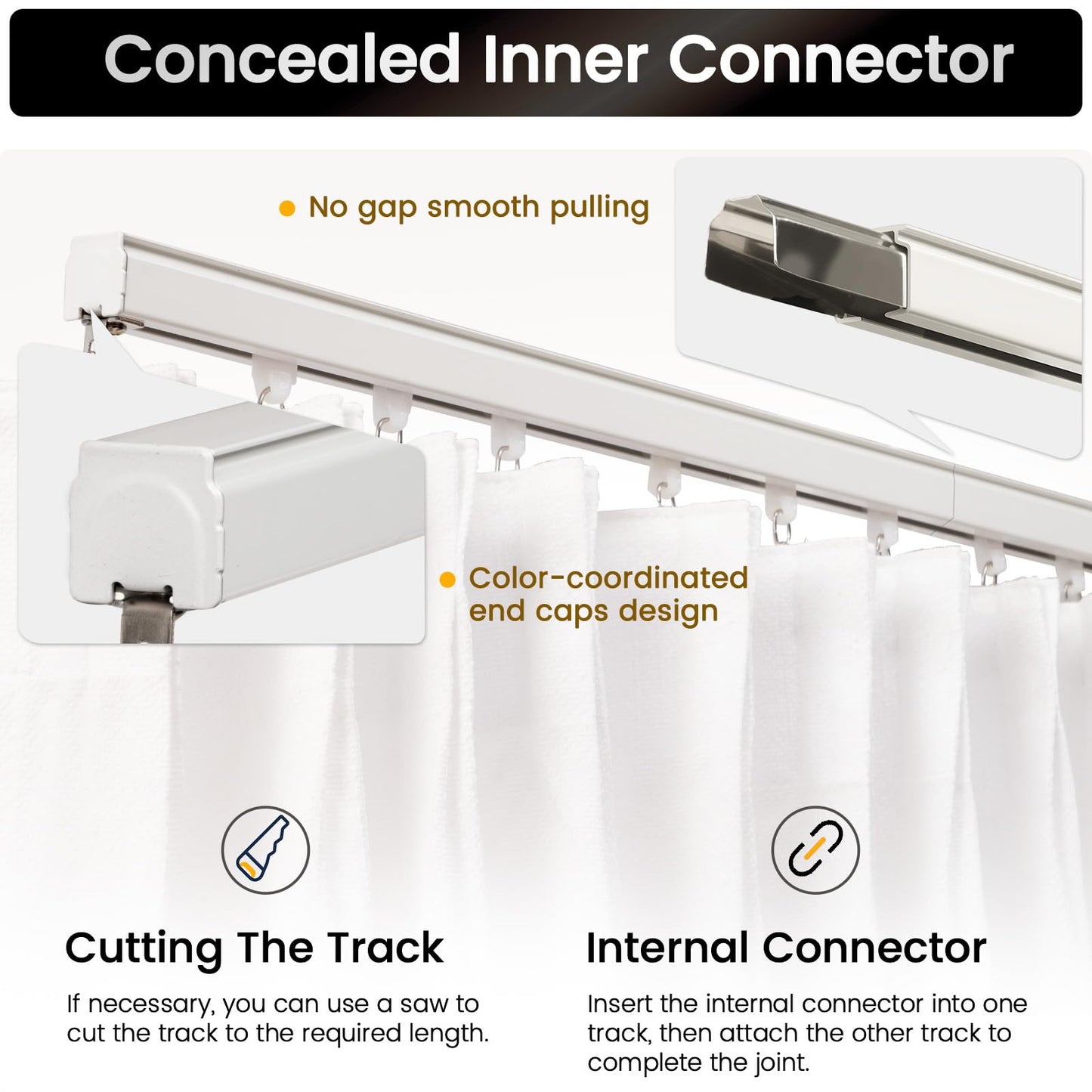 Aluminum 9 ft–12 ft Ceiling Curtain Track Set with 3 Types of Hooks, Adjustable Ceiling/Wall Mount Room Divider Curtain Rail System for Living Room, Bedroom, White