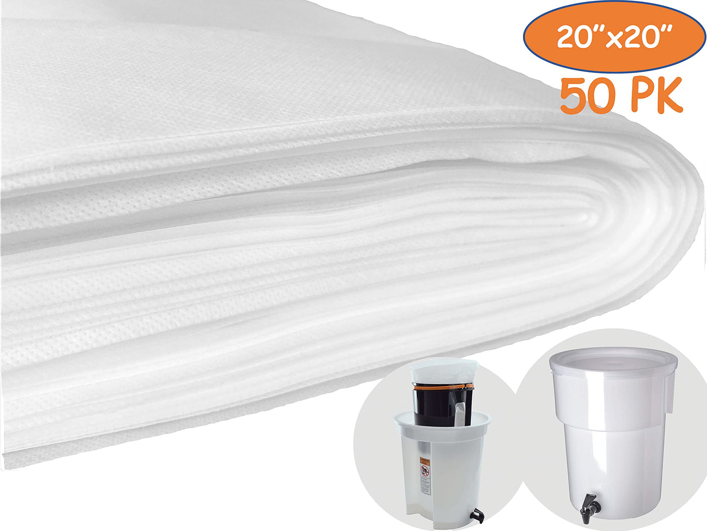(50 Pack) Commercial Cold Brew Coffee Filters, 20" x 20" For 5-Gallon Commercial Model Cold Brew Coffee Makers and Systems