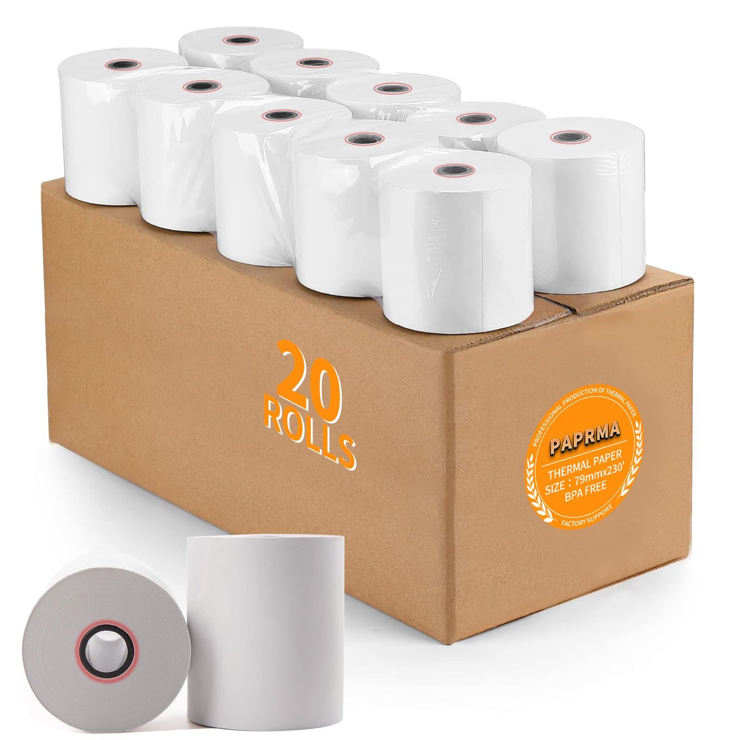 3 1/8'' x 230ft Thermal Paper Receipt Rolls, PAPRMA Thermal POS Paper Cash Register Paper Rolls for Credit Card Machine (20 Rolls)