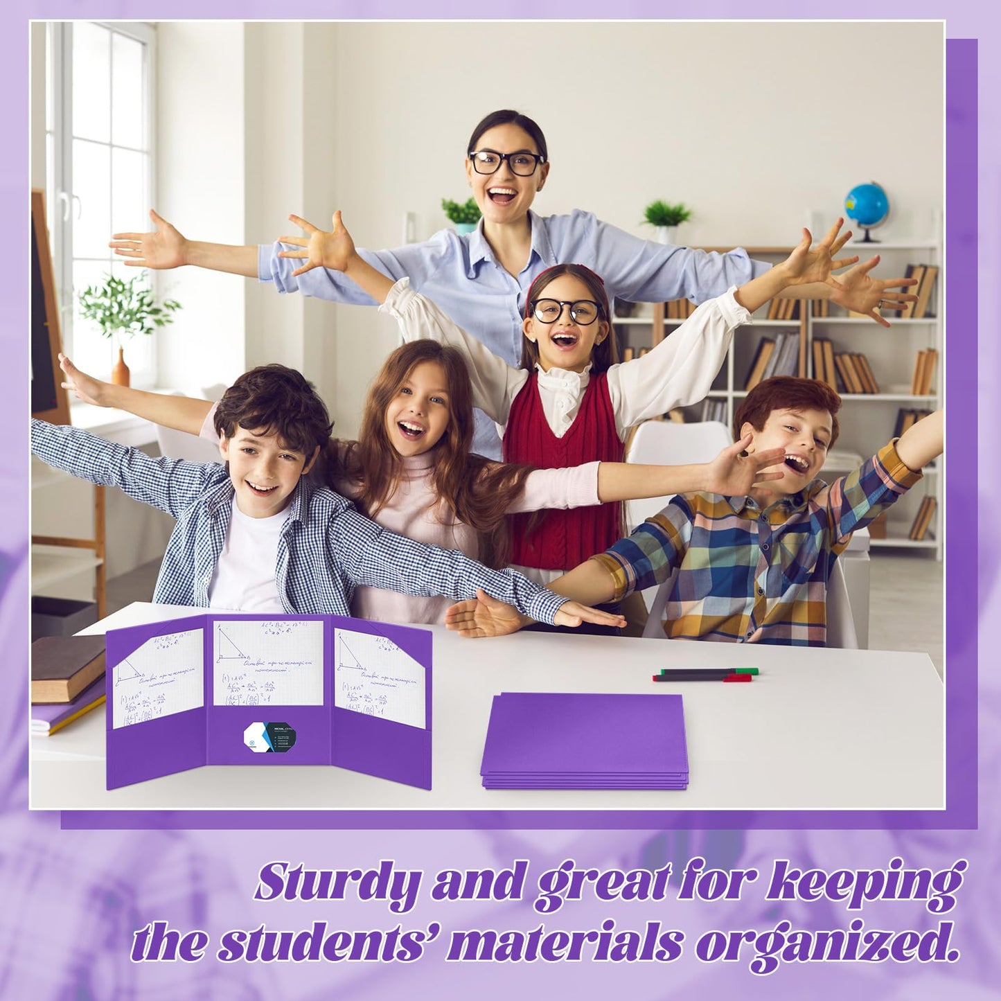 Tenceur 48 Pcs Plastic 3 Pocket Folders, Tri Fold School Folders Bulk for Students Teachers Classroom and Office, Durable Pocket Folder for Back to School Supplies (Purple)