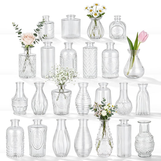 24 Pack Glass Bud Vase in Bulk - BEAHOT Clear Flower Vases for Wedding Decorations, Mini Vase for Centerpiece Table Decorations, Small Boho Vase for Home, Wedding Decor, Mother's Day, Party, Office