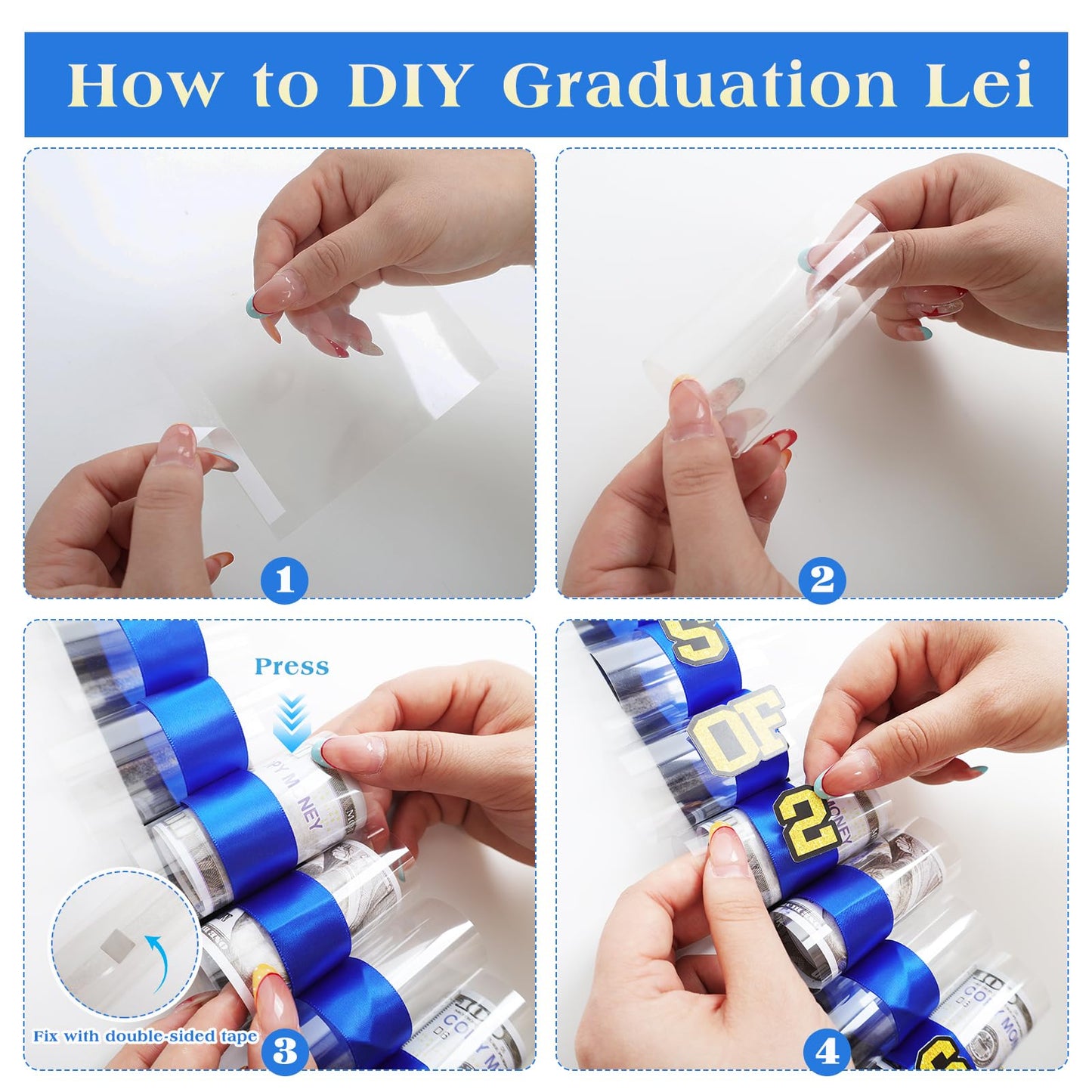 Phoncoo 2026 Graduation Money Lei with Cash Holder, DIY Graduation Ribbon Leis Class of 2026 with Felt Photo Frame for High School College Grad Party Gifts Supplies (Blue)