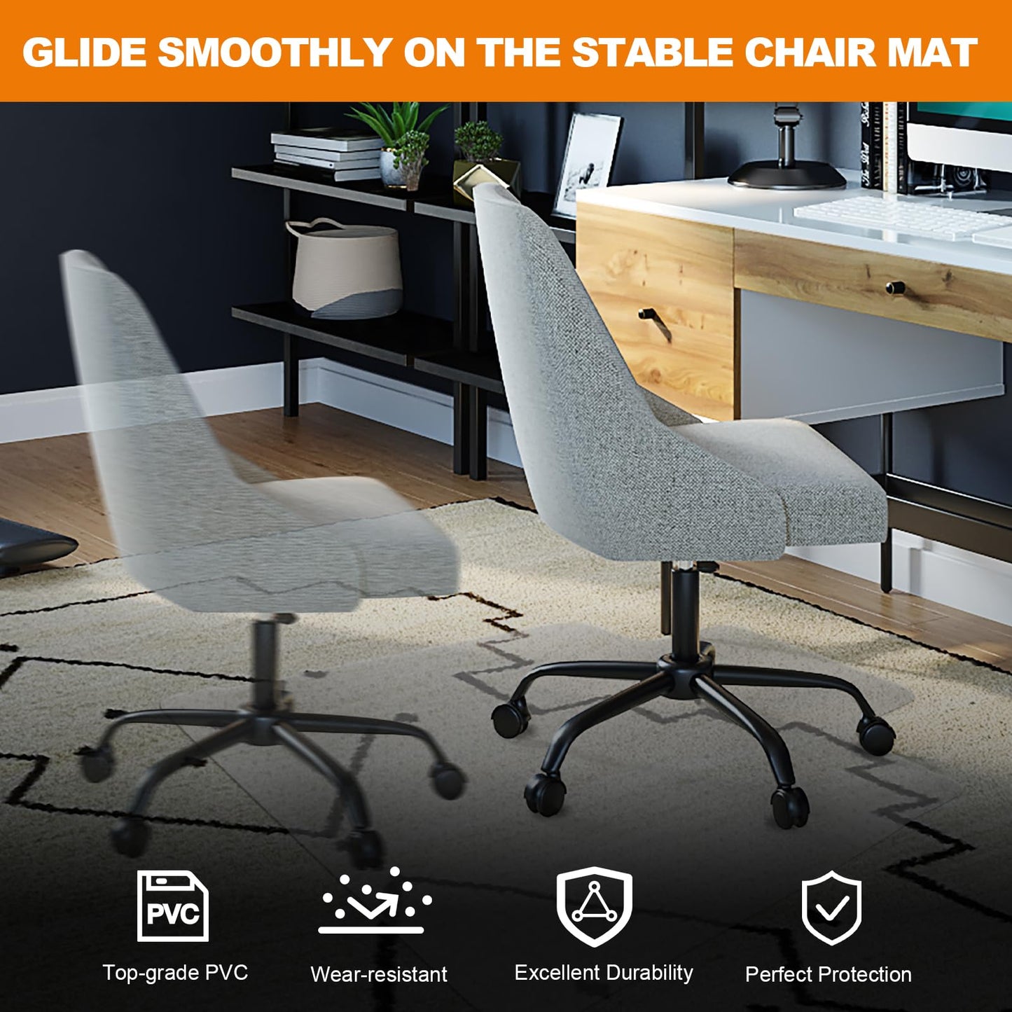 Chair Mat for Carpet- Low Pile (1/4" Thick) Carpet Protector for Office Gaming Computer Desk Chair. Heavy Duty Desk Chair Mat for Carpeted Floors, Semi Transparent (with Lip (Thickened)