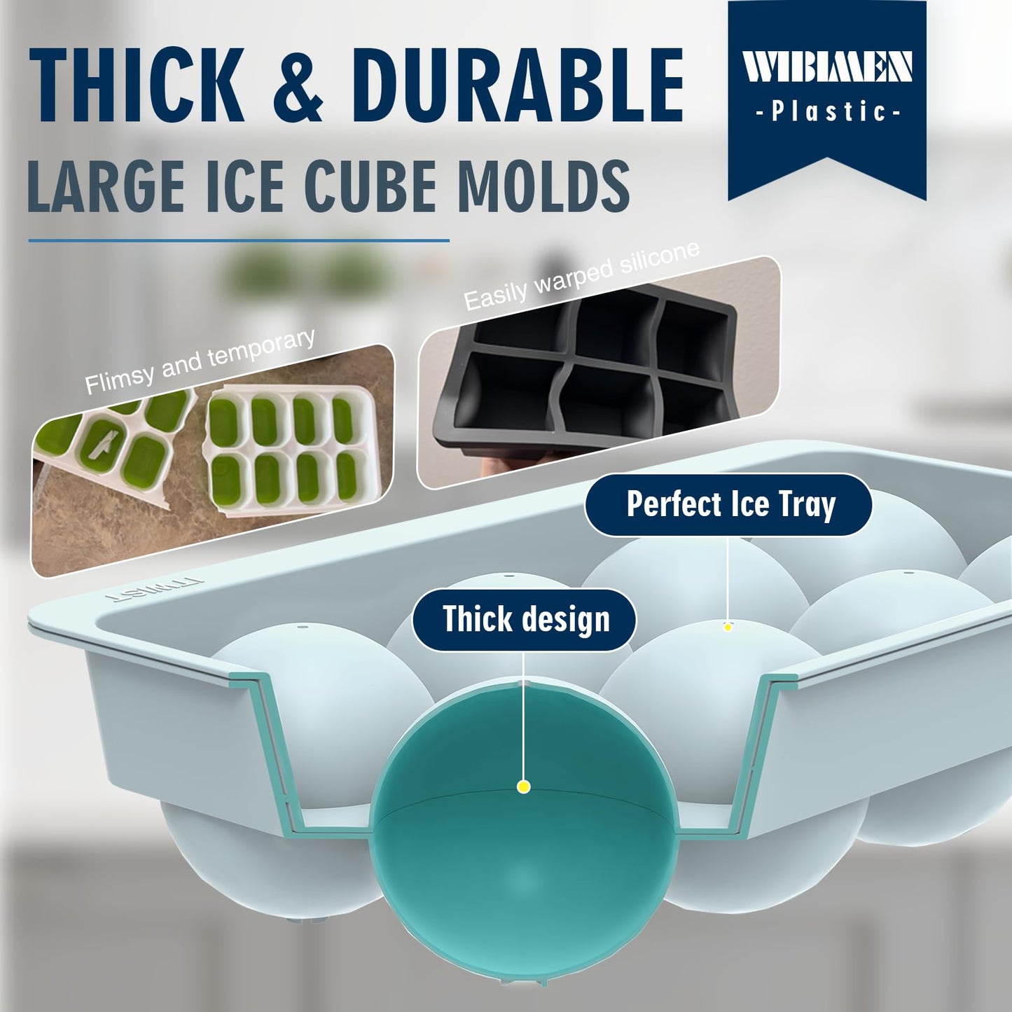 Large Ice Ball Maker Mold, 2.5" Round Ice Cube Mold for Whiskey Bourbon Cocktail, 8 Balls, Sphere Ice Mold, Big Ice Cube Tray with Container and Tongs, Easy to Fill & Release