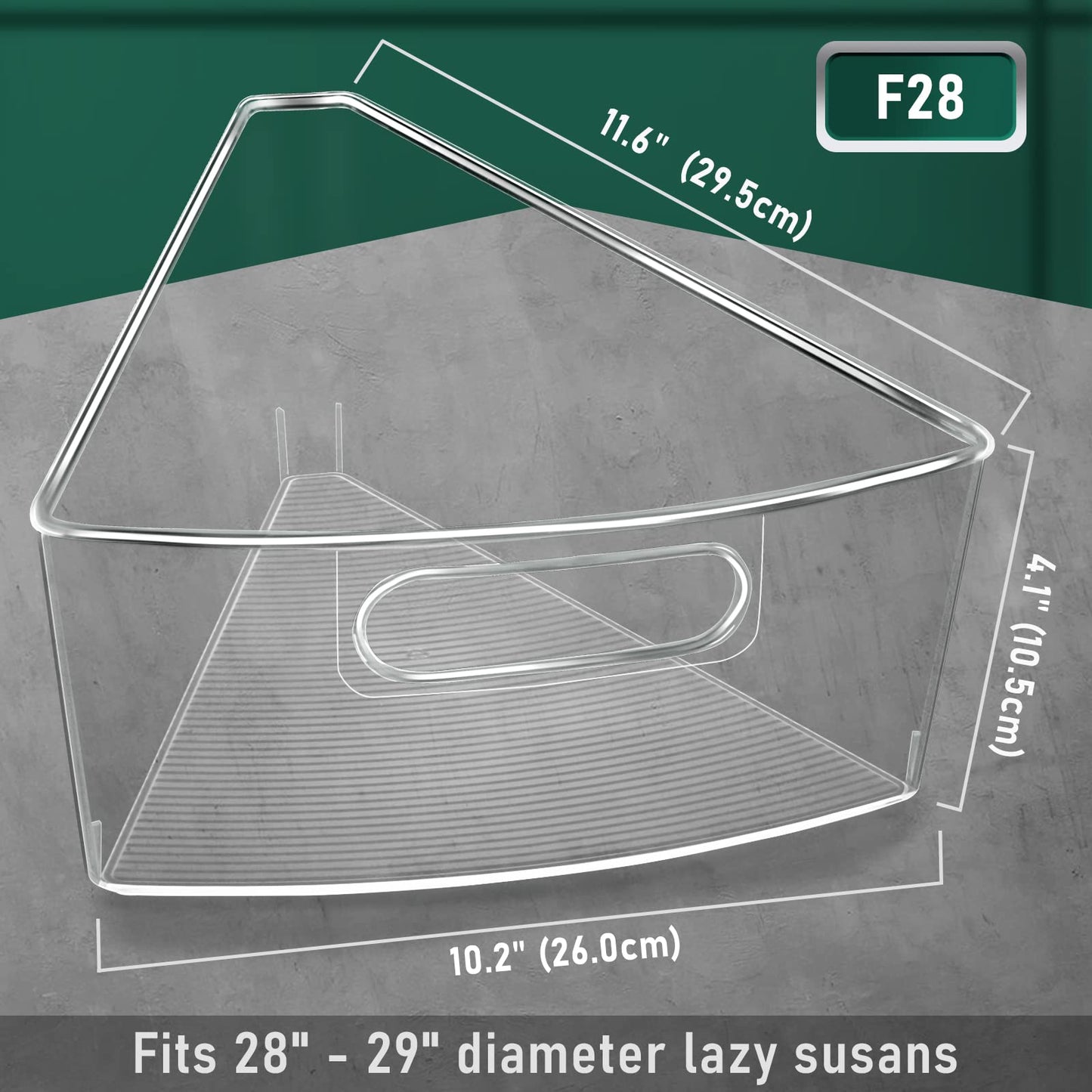 JEISSLIA Lazy Susan Cabinet Organizer Bins for 26"/ 28"/ 32" Diameter Corner Organizer, Plastic Cabinet Storage Bin, 1/8 Wedge - Food Safe, BPA Free, with Non-Slip Pads (for 28" Diameter, 8 Pack)