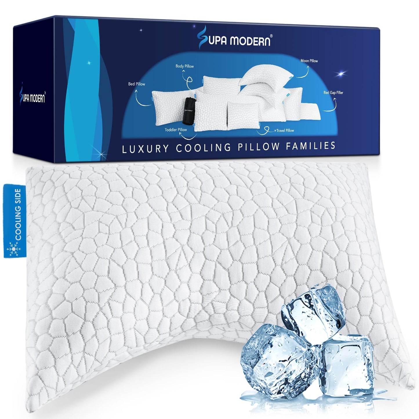 Side Sleeper Pillow for Neck and Shoulder Pain Relief, Cervical Neck Support Pillow for Side Sleepers, Cooling Shredded Memory Foam Pillows for Hot Back Sleepers, Adjustable Curved Queen Bed Pillows
