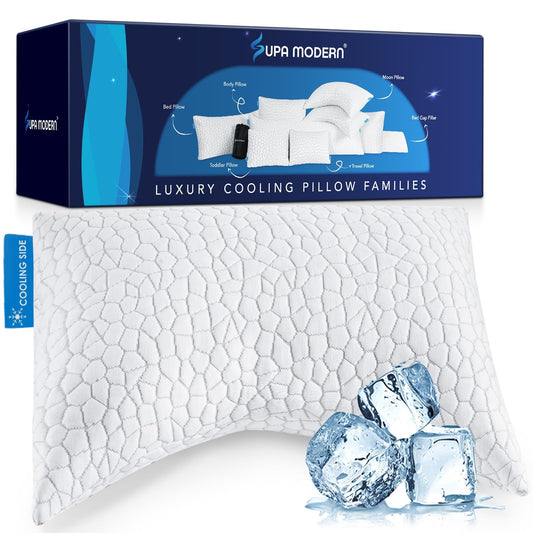 Side Sleeper Pillow for Neck and Shoulder Pain Relief, Cervical Neck Support Pillow for Side Sleepers, Cooling Shredded Memory Foam Pillows for Hot Back Sleepers, Adjustable Curved Queen Bed Pillows