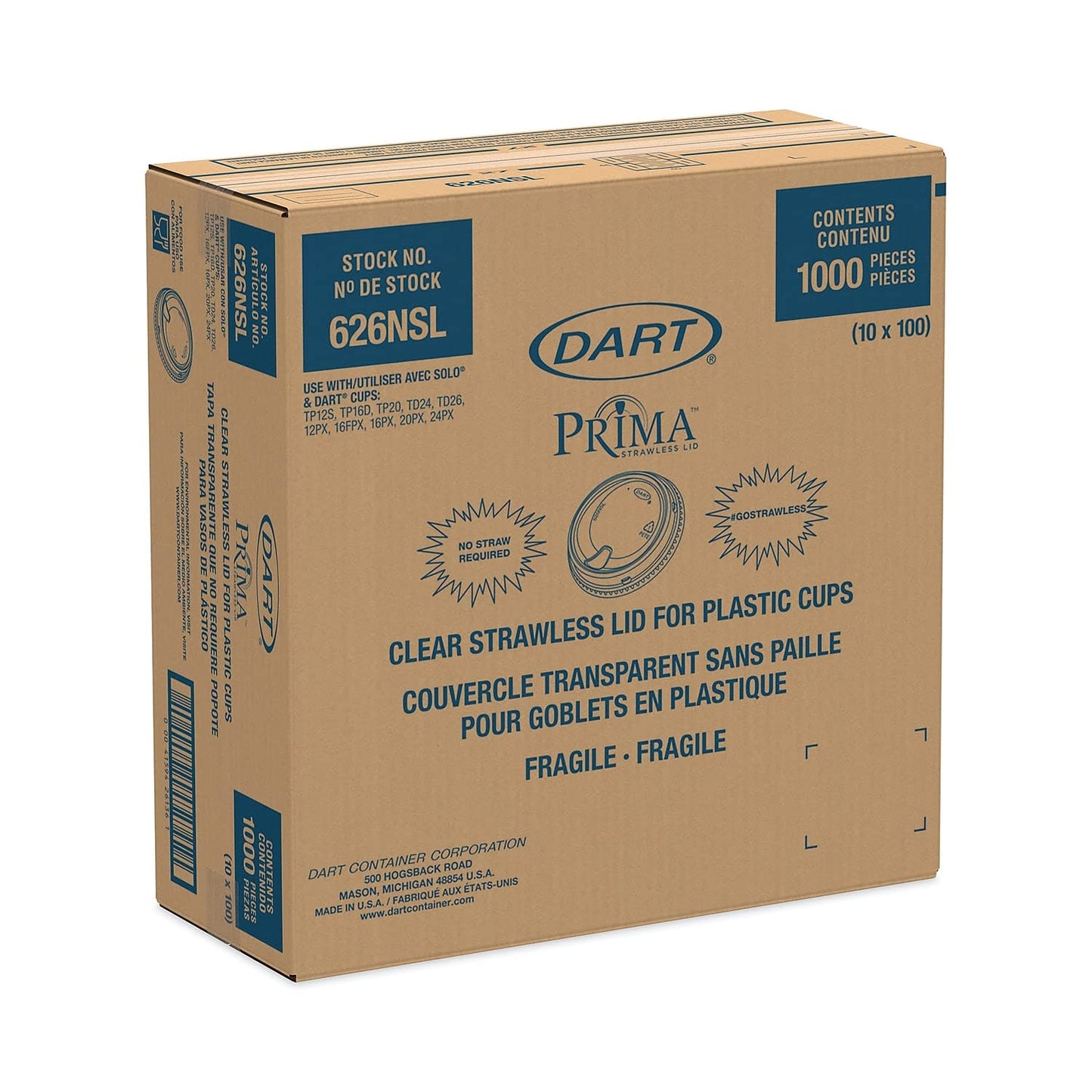 Dart Prima Clear Strawless Lid, 626NSL (1,000 Count)
