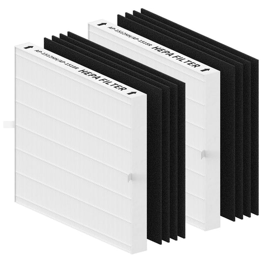 2 Pack AP-1512HH Replacement Filter Set for Coway Airmega AP-1512HH and and Airmega 200M air Purifier, Compared to Part #3304899, 2 True HEPA + 6 Carbon Filters