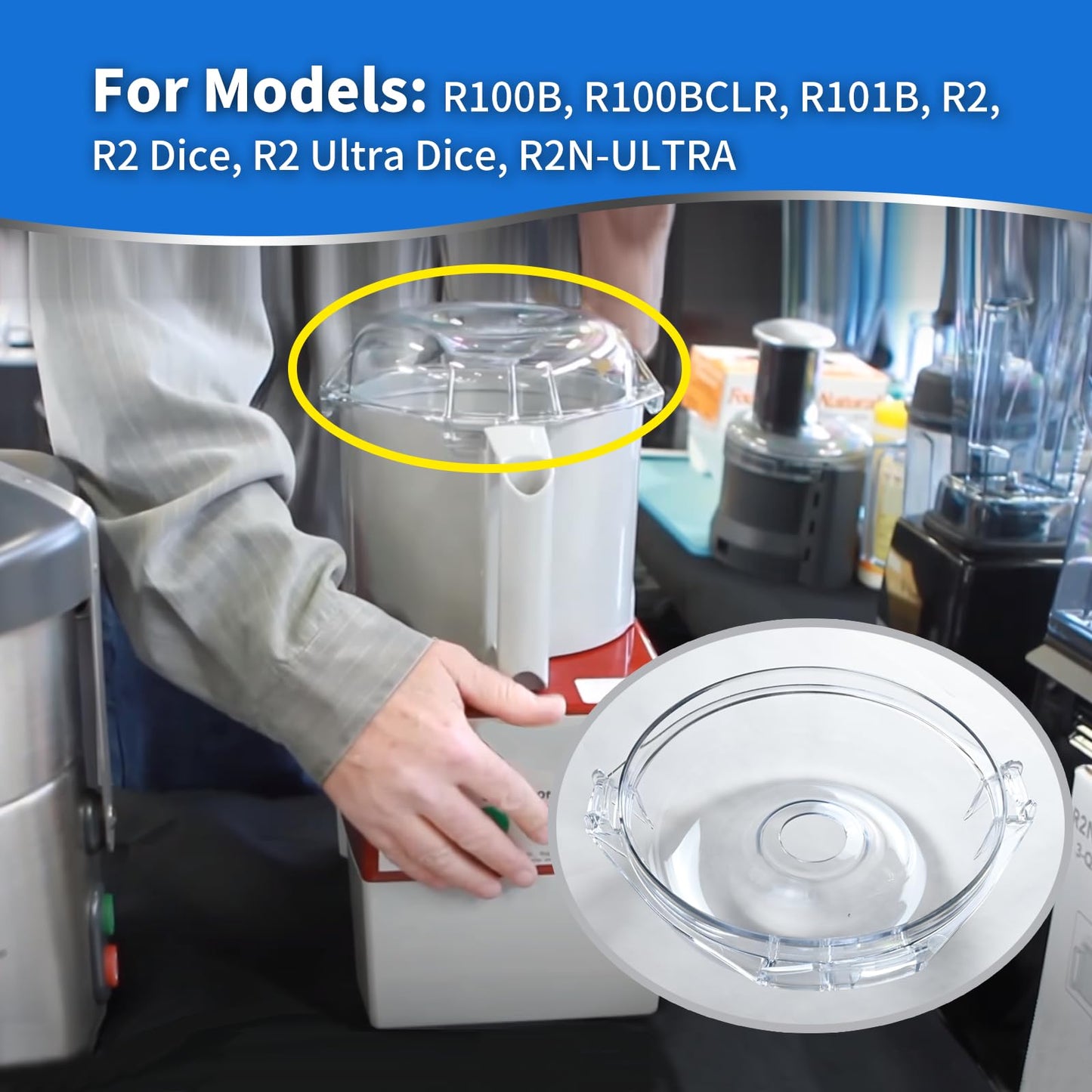 106458s Cutter Bowl Lid Compatible with Robot Coupe R2, R2N, R2U, R2 Dice, R2 Ultra Dice, R100, R101 Series Food Processors, R2 Top Lid Replace 105236, ROBR204 Food Processors R2 Cutter Lid Cover