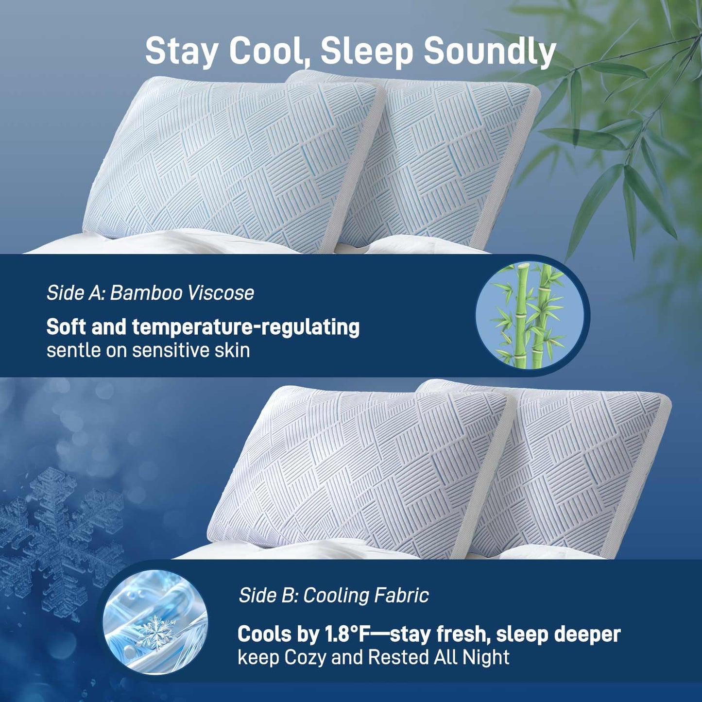 Lyralith Shredded Memory Foam Cooling Soft Bamboo Viscose Pillows Queen Size Set of 2, Adjustable Hypoallergenic Hotel Quality Bed Pillows for Side, Stomach or Back Sleeper, Oeko-TEX Certified